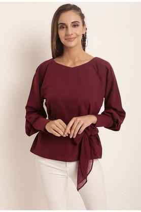 womens v-neck solid top - maroon