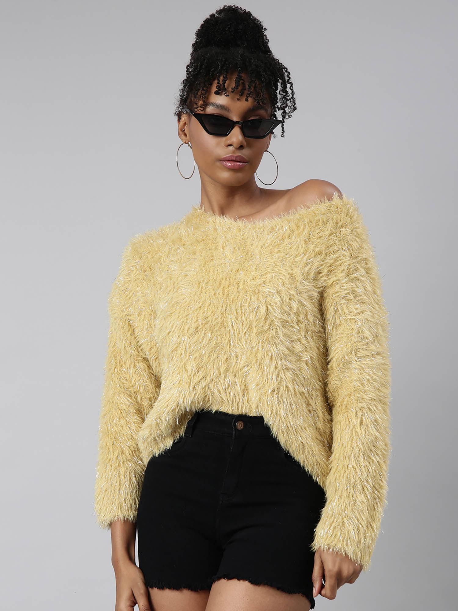 womens v-neck solid yellow sweater