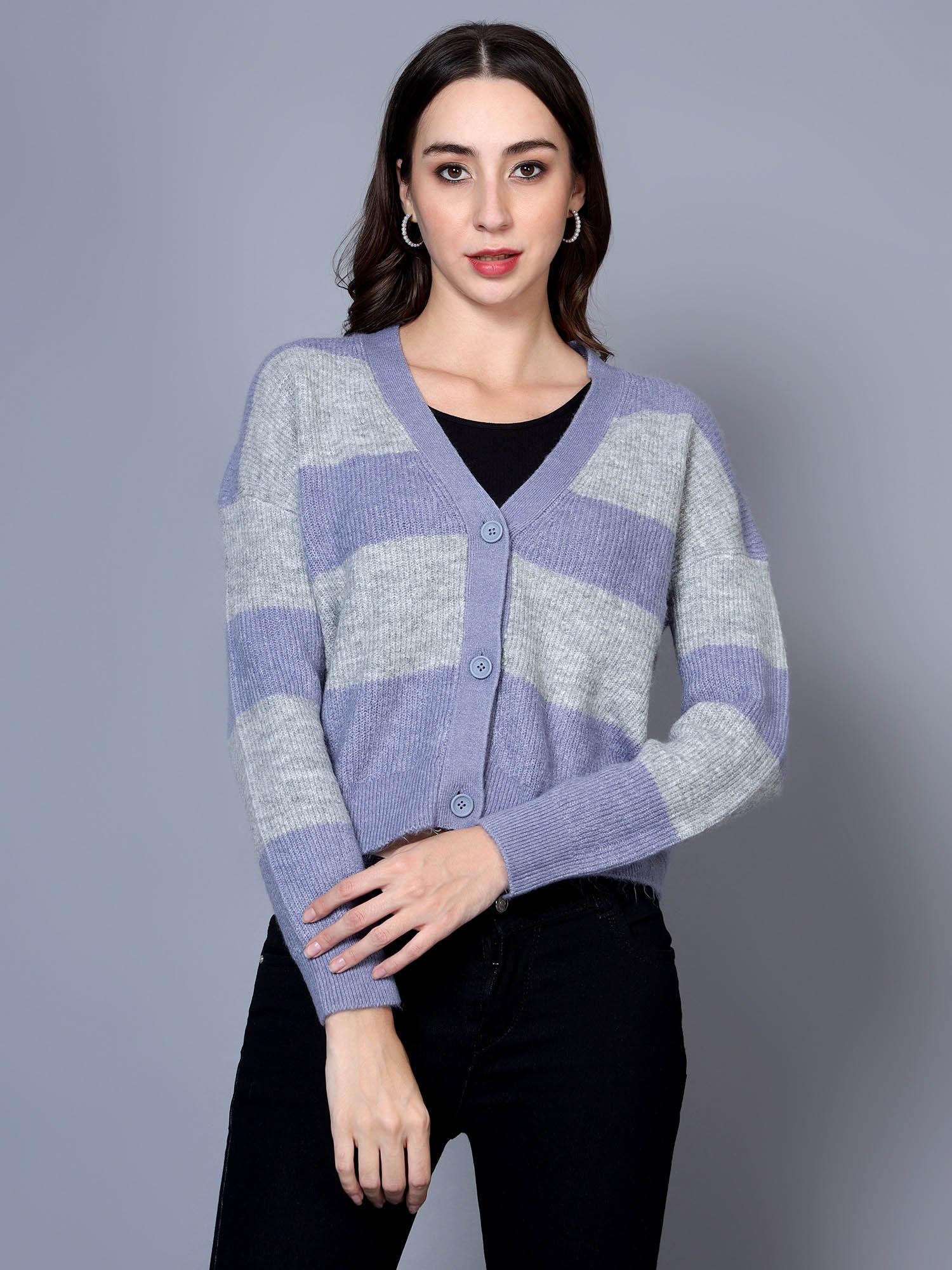 womens v-neck striped sweater