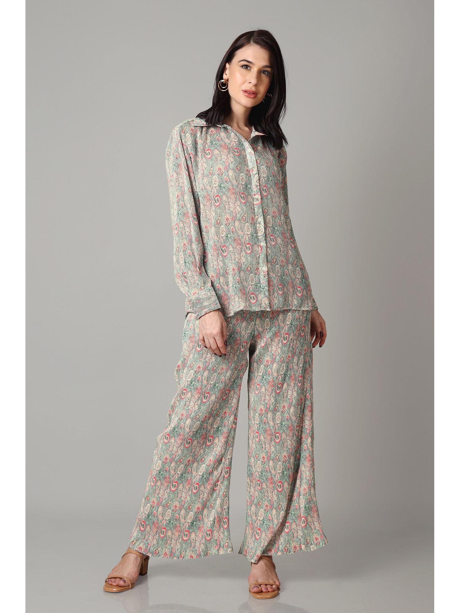 womens vintage paisley pleated co-ord (set of 2)