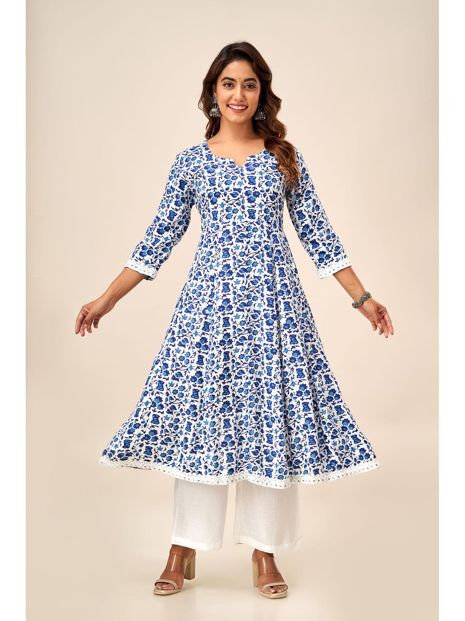 womens viscose rayon printed anarkali kurta