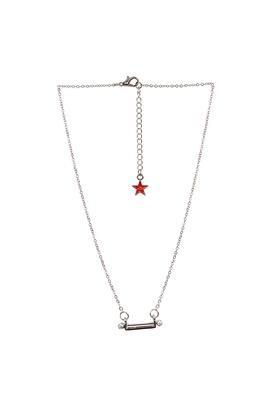 womens western metallic silver with a hollow rectangle cut charm necklace - multi