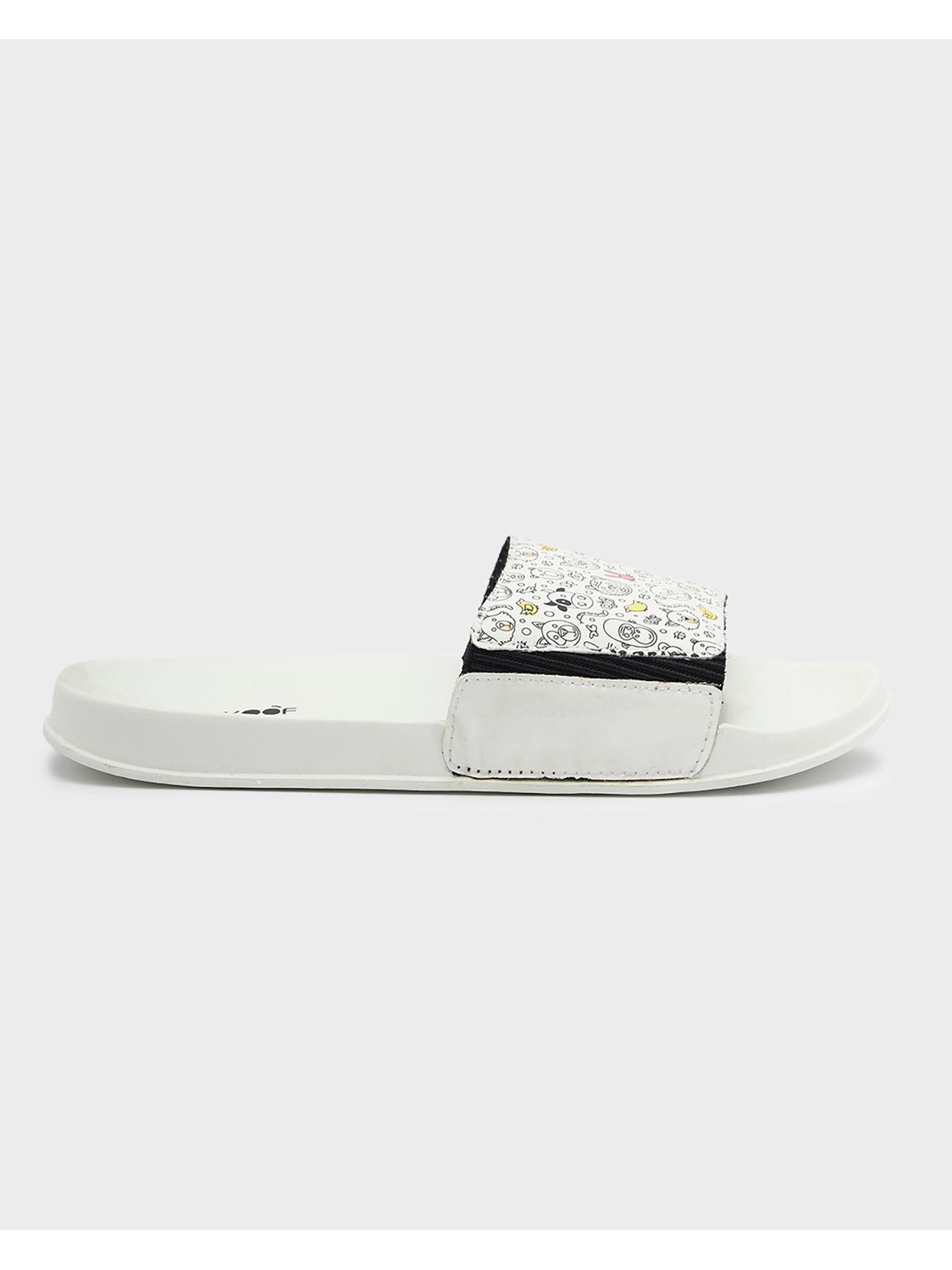 womens white animal doodles printed sliders