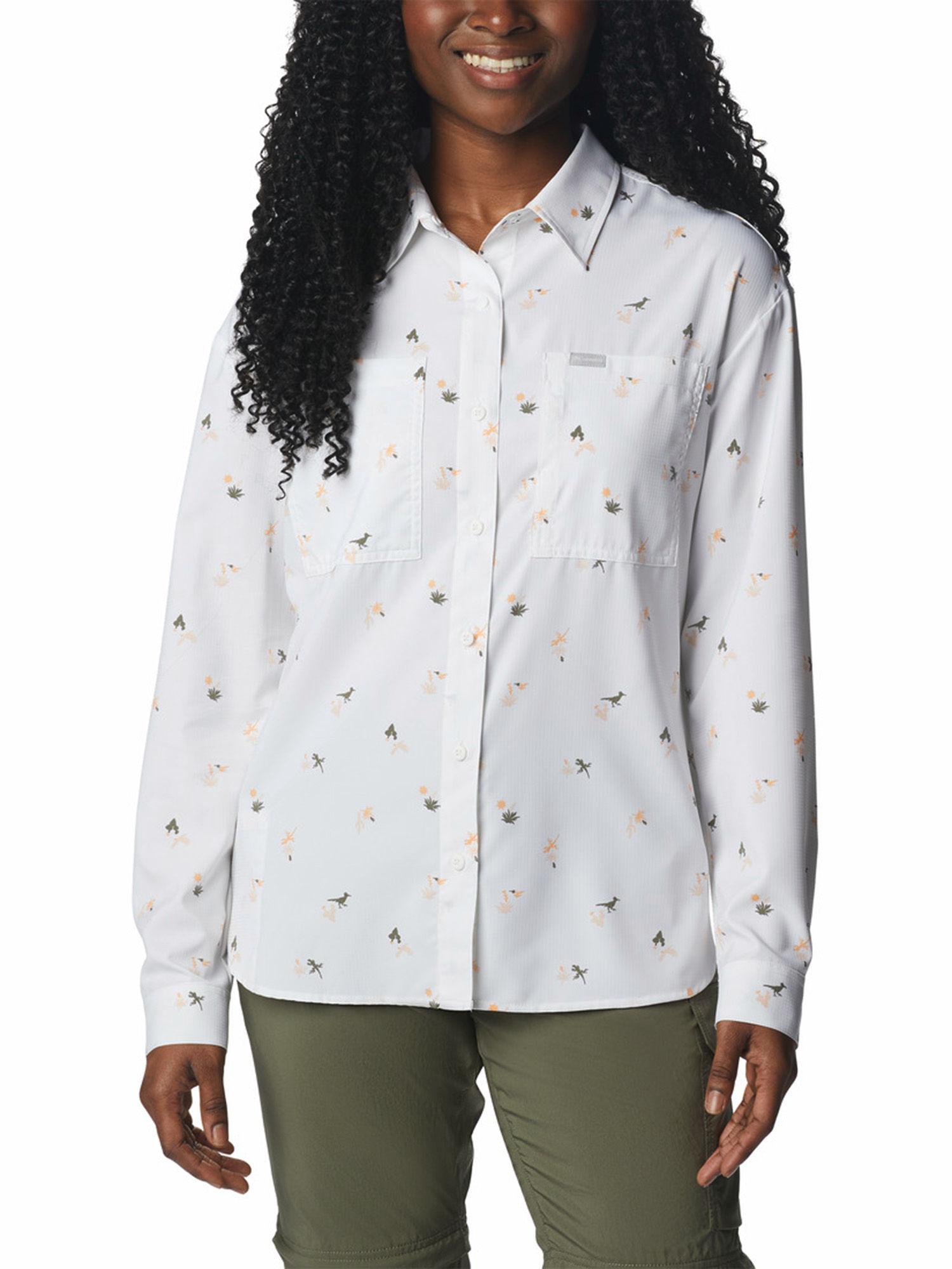 womens white colour silver ridge utility patterned long sleeve shirt