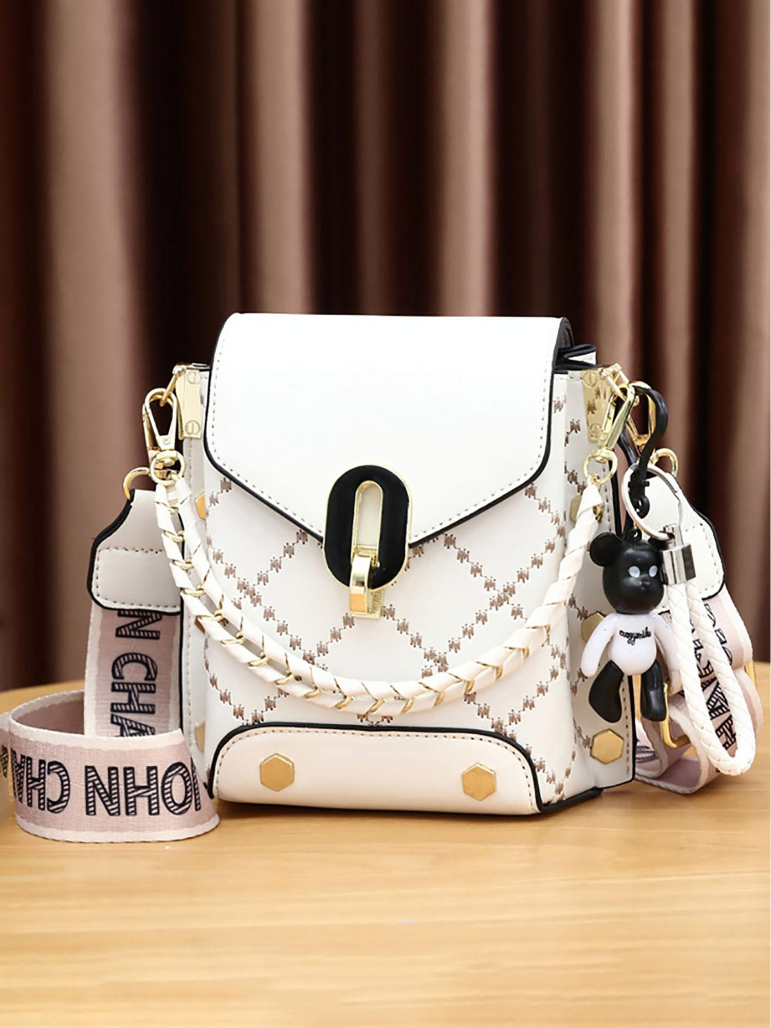 womens white embellished drop braided sling bag