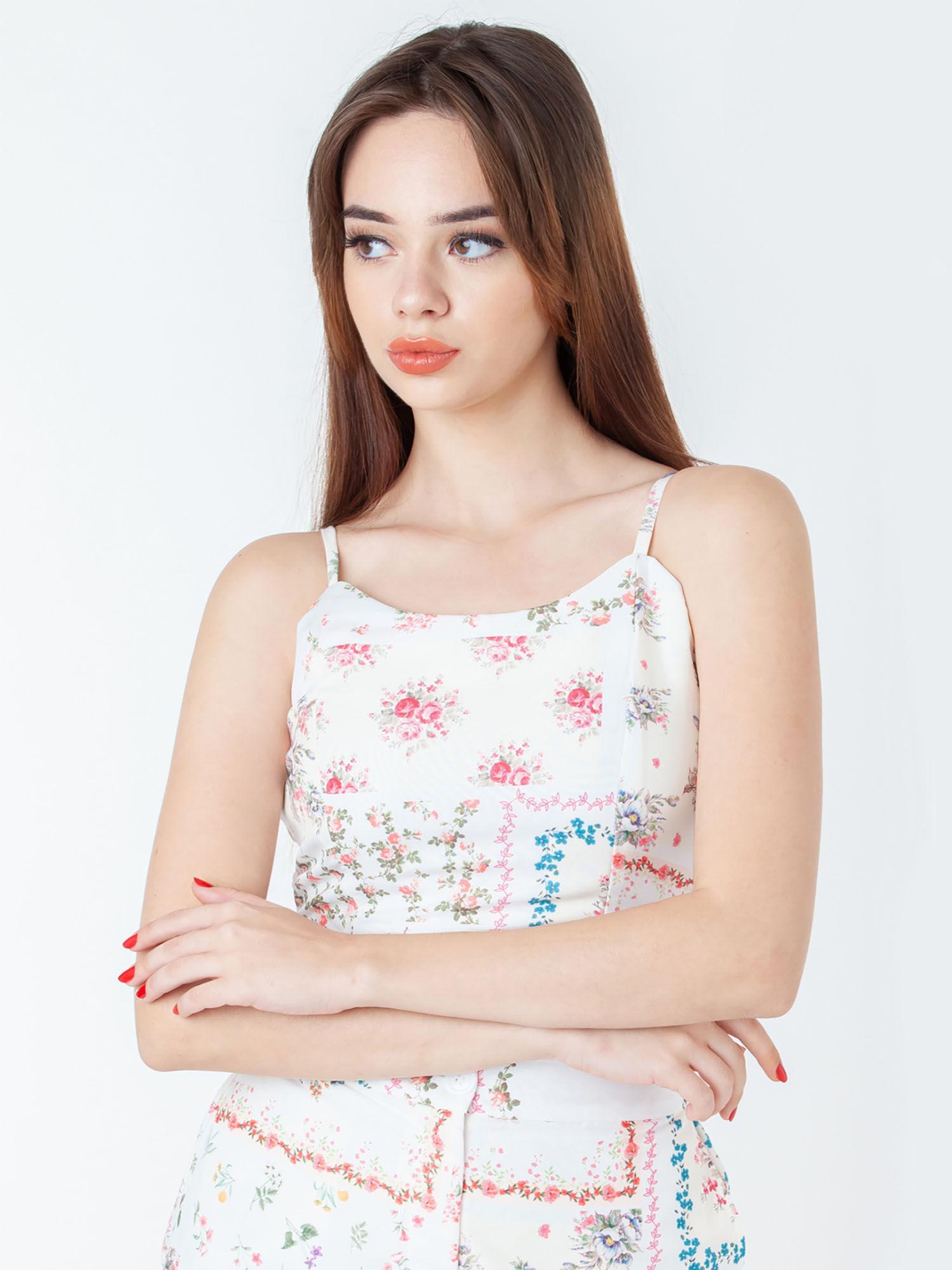 womens white floral crop top