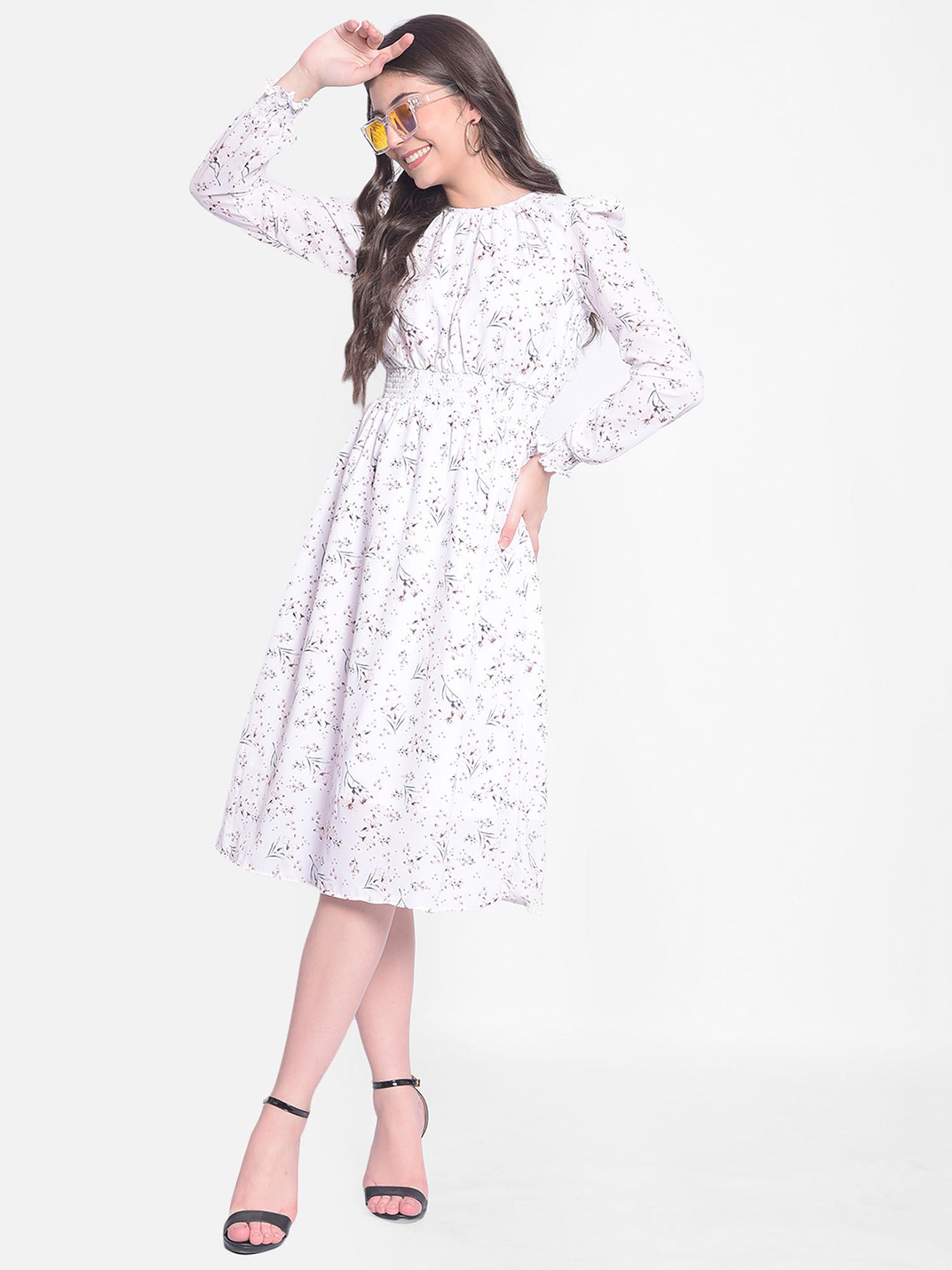 womens white floral midi dress