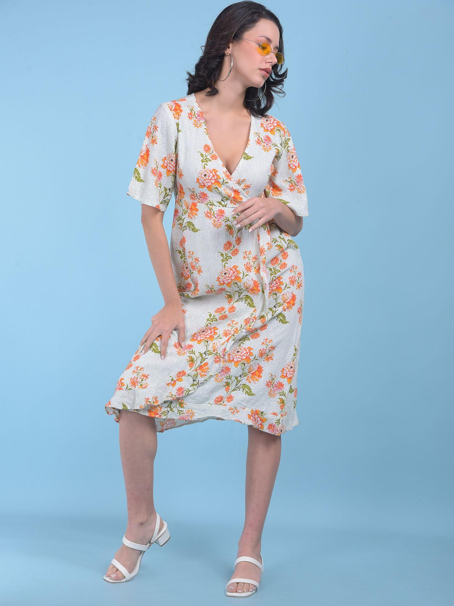 womens white floral print a-line dress