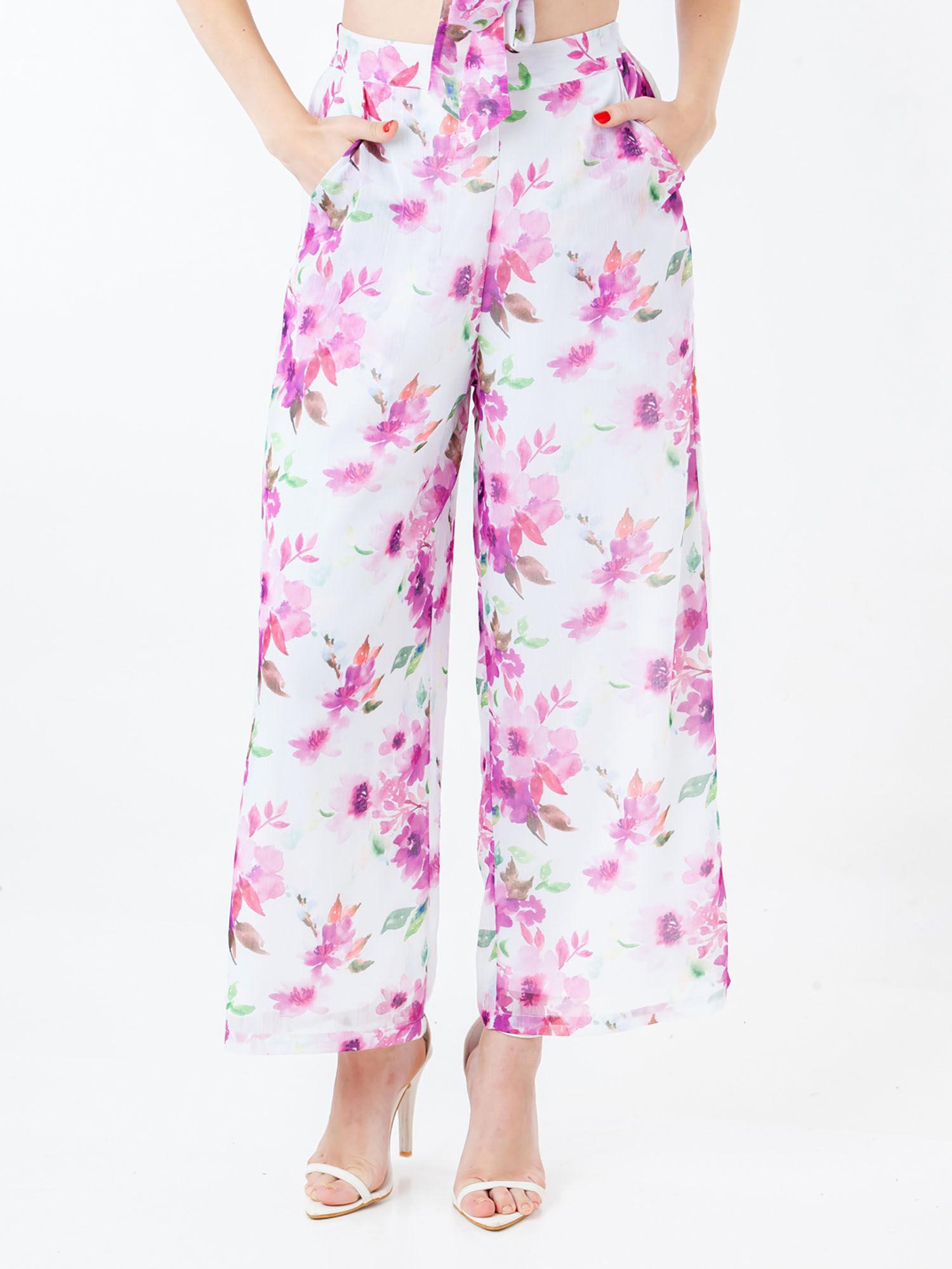 womens white floral trouser