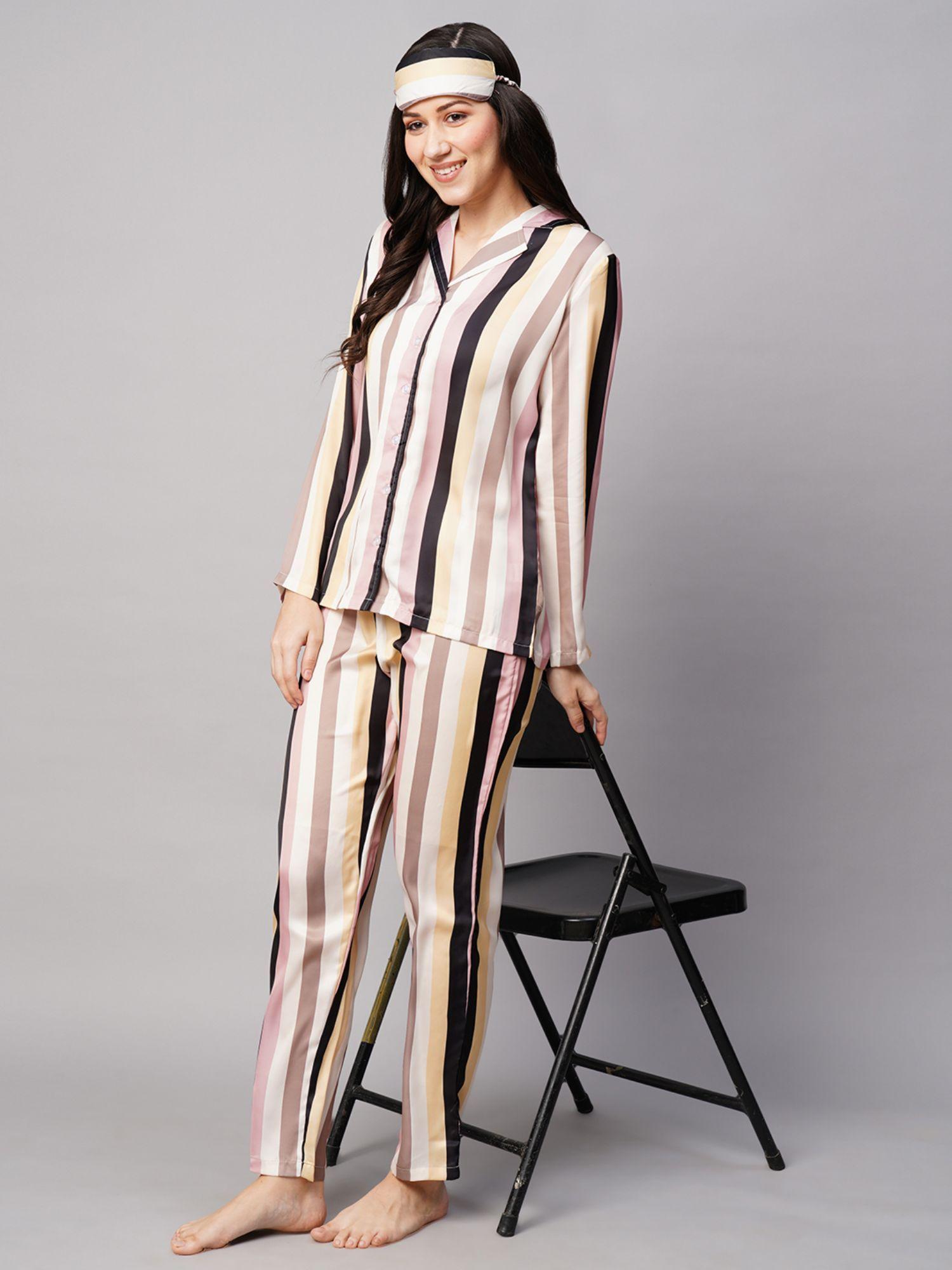 womens white peach lining satin print night suit