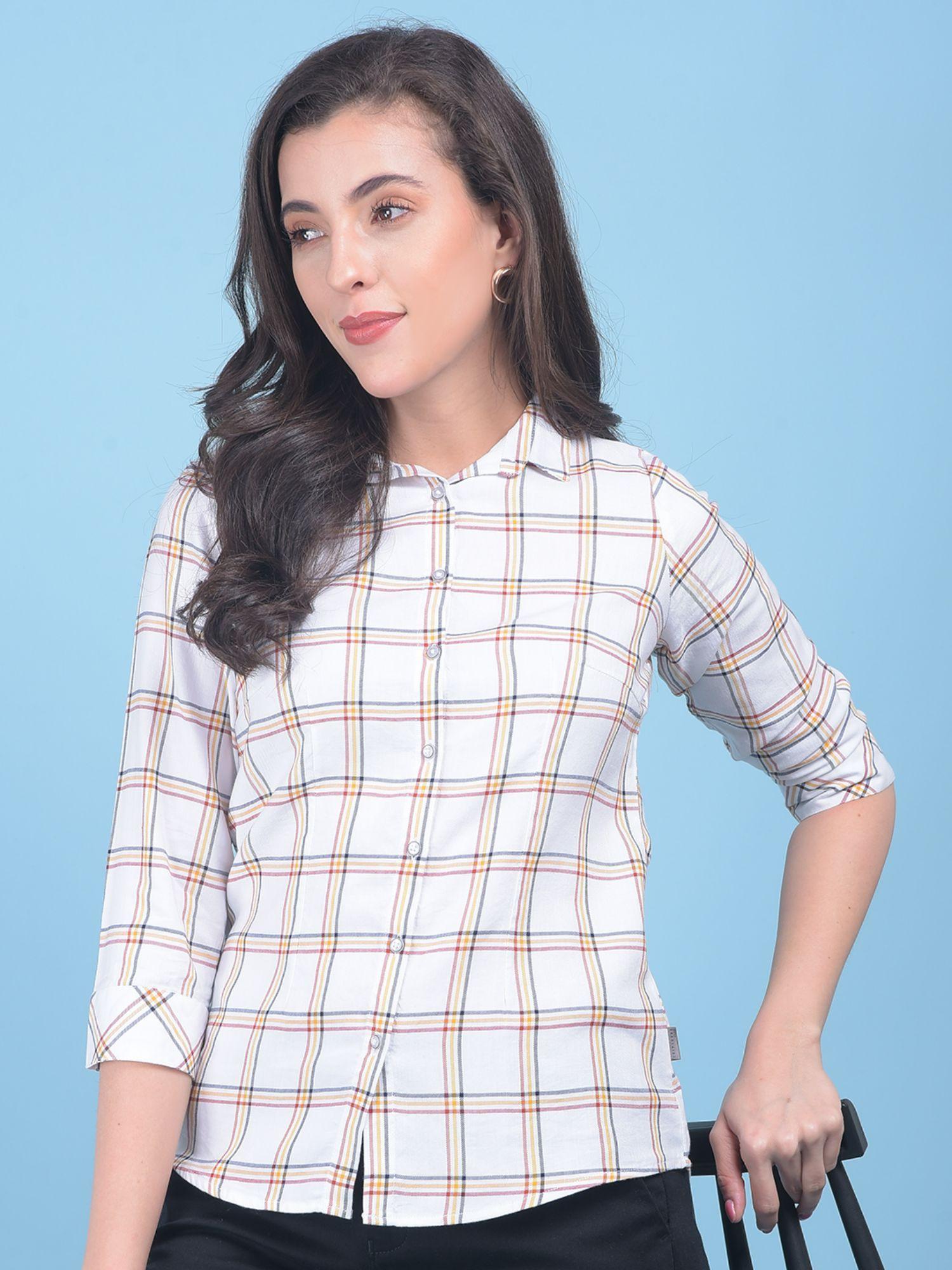 womens white plain check shirt