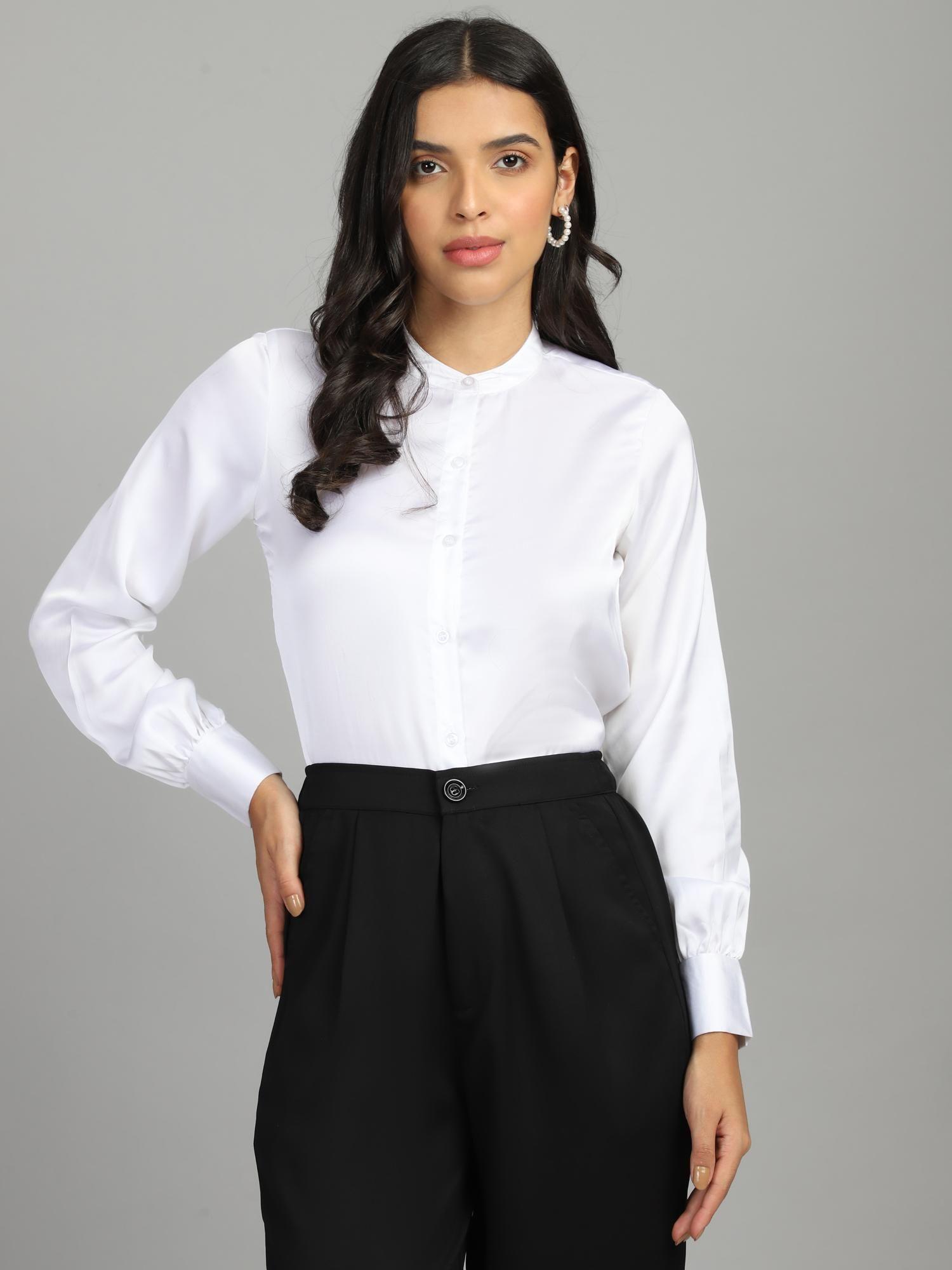 womens white polished perfection long sleeve formal shirt