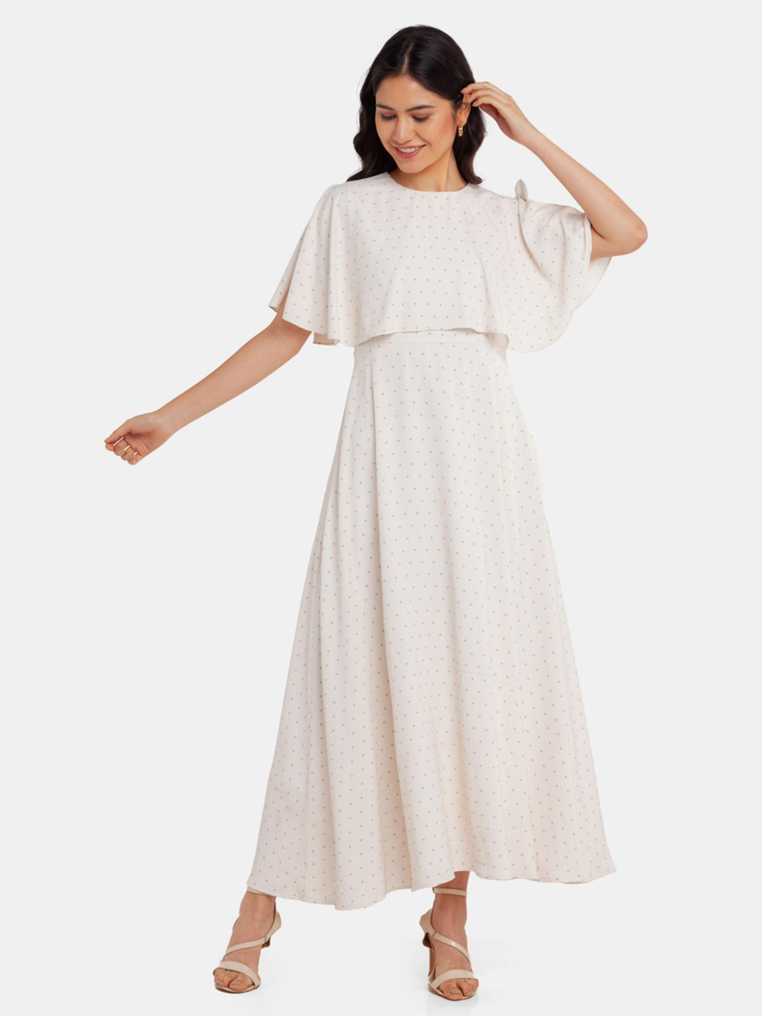 womens white polka dots maxi dress