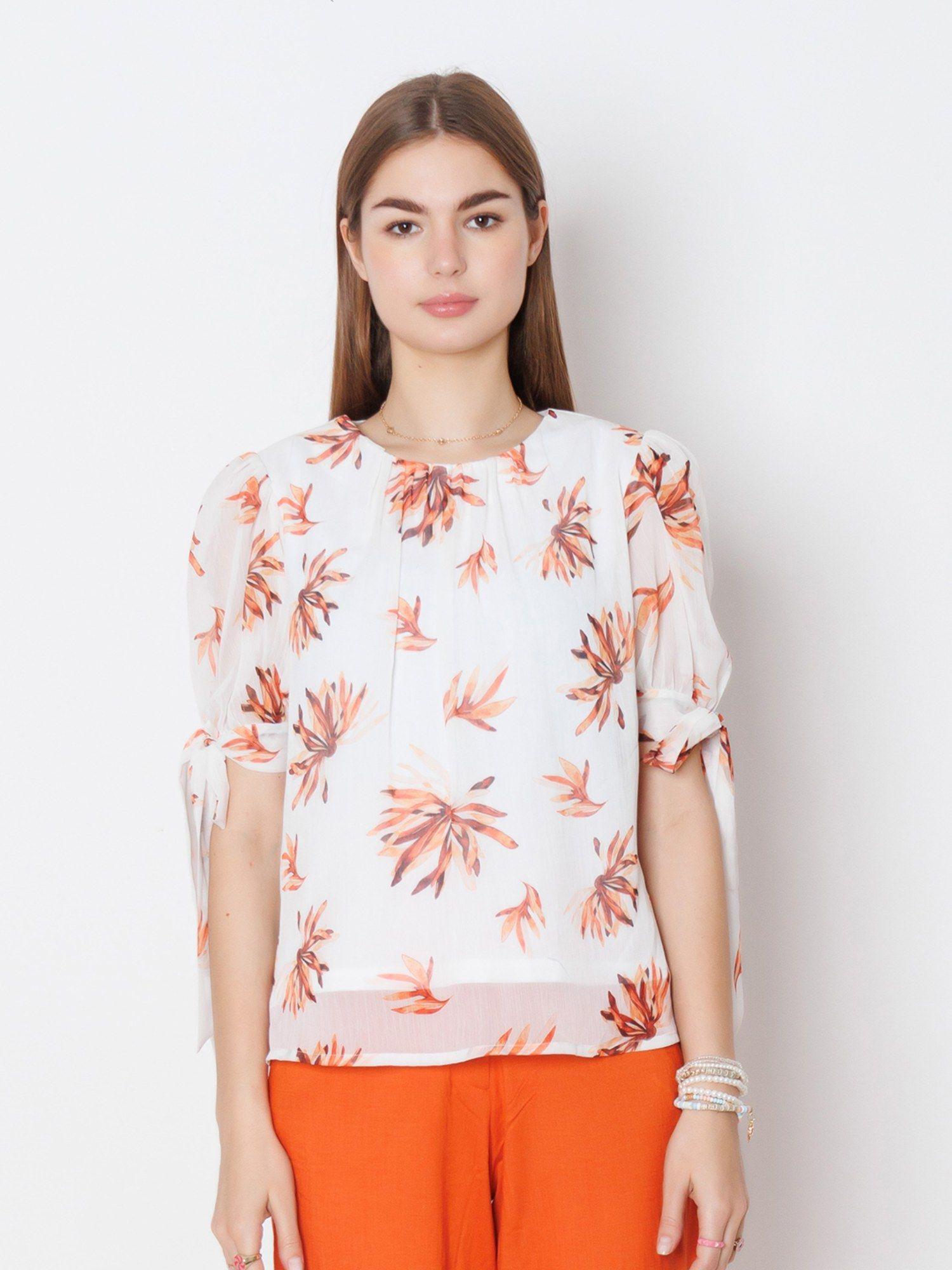 womens white printed basic top