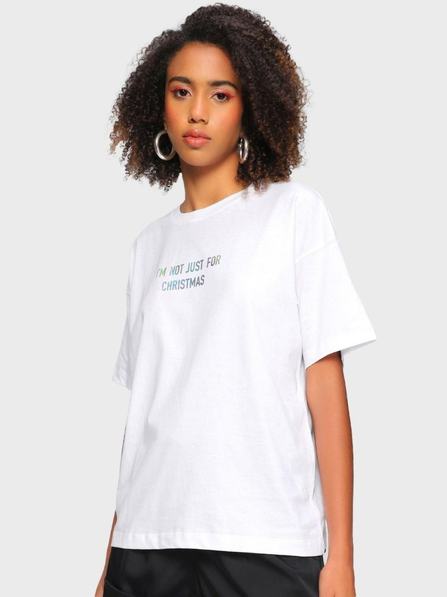 womens white printed boxy fit t-shirt