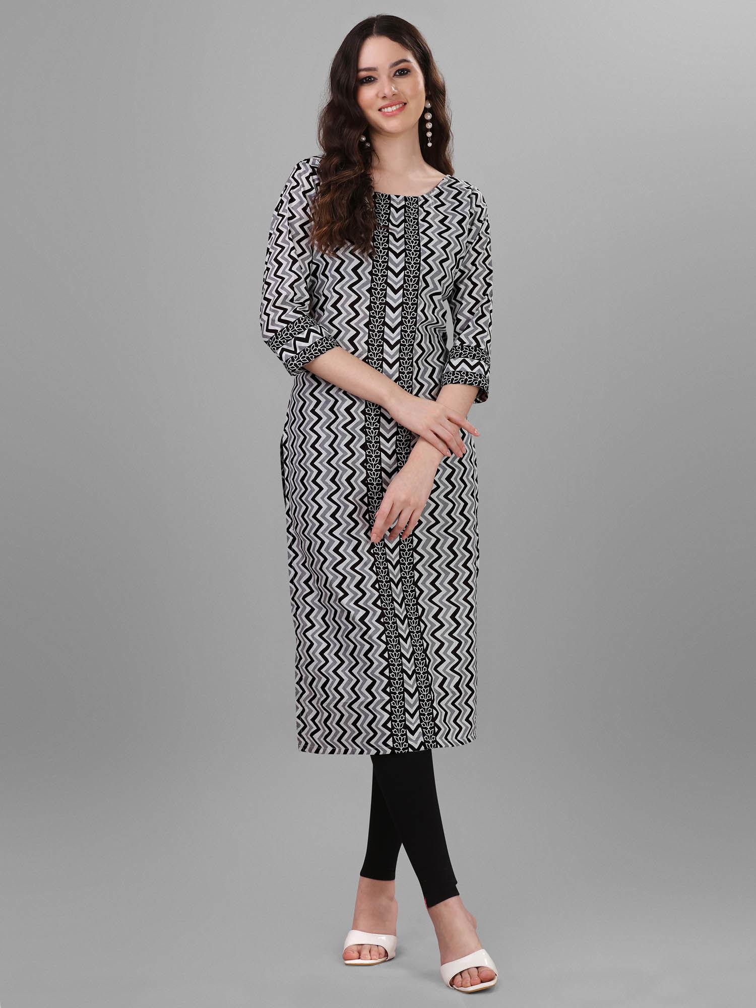 womens white pure cotton cambric chevron print kurta