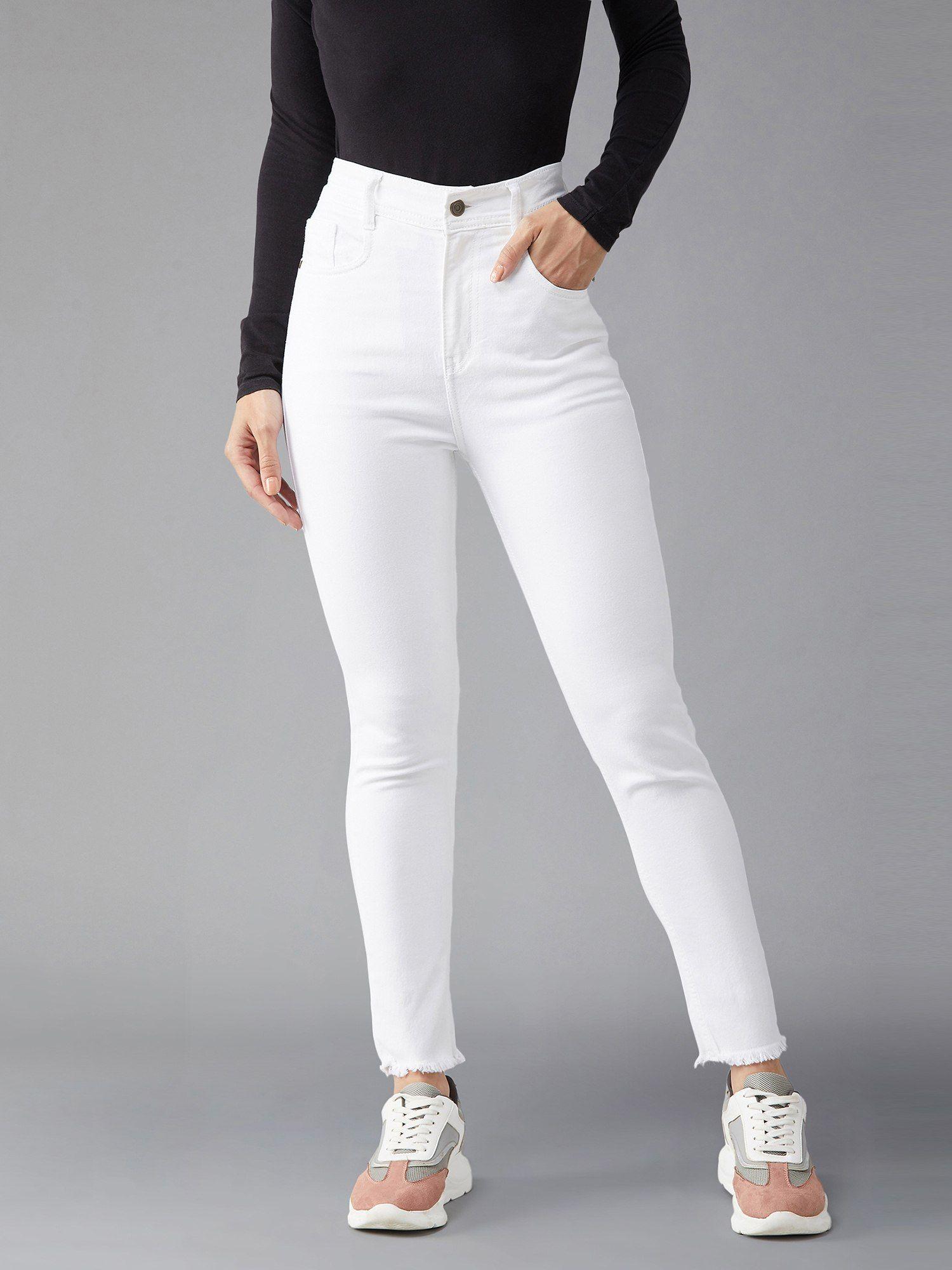 womens white skinny high rise clean look bleached cropped stretchable denim jeans