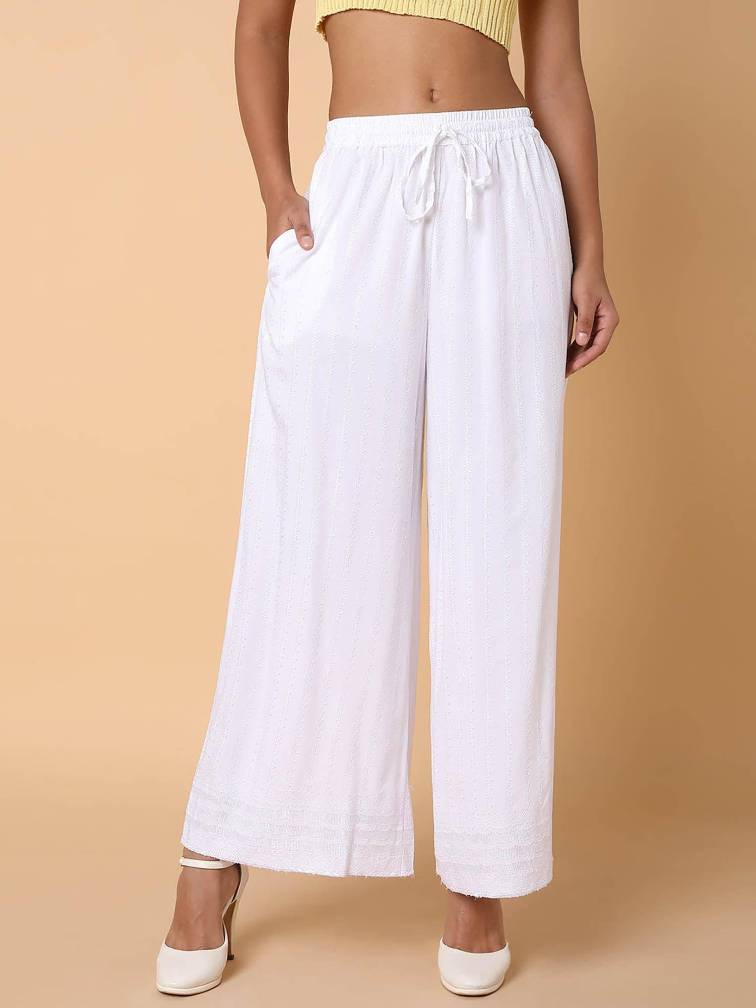 womens white solid loose fit palazzo