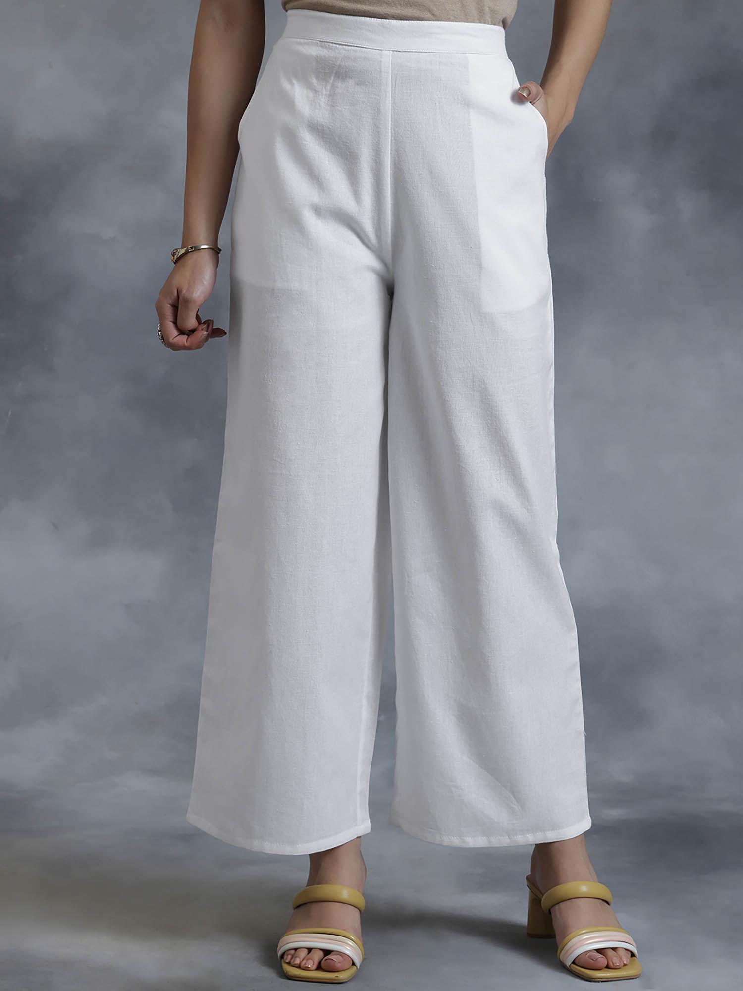 womens white solid palazzo