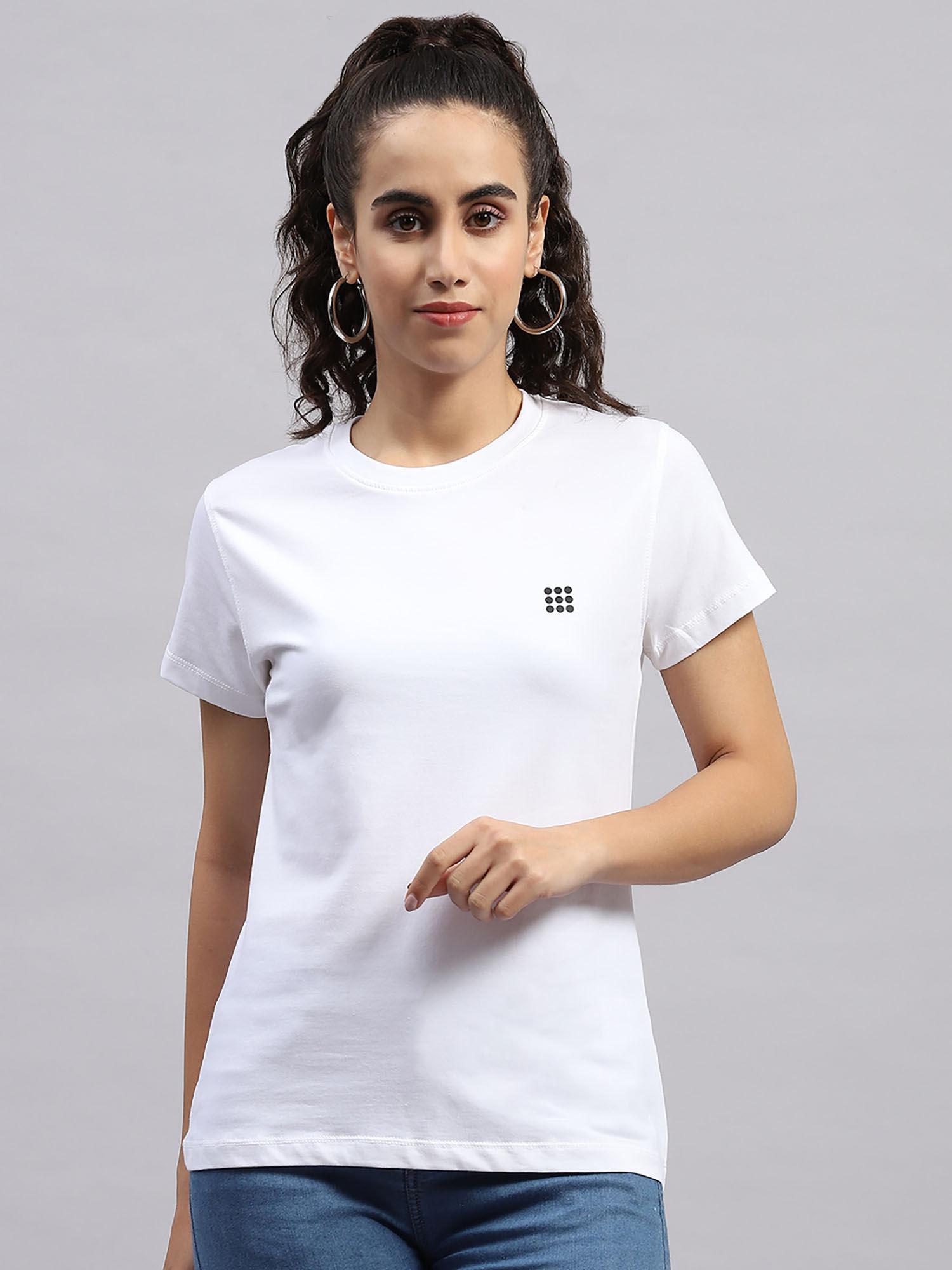 womens white solid round neck half sleeve t-shirt