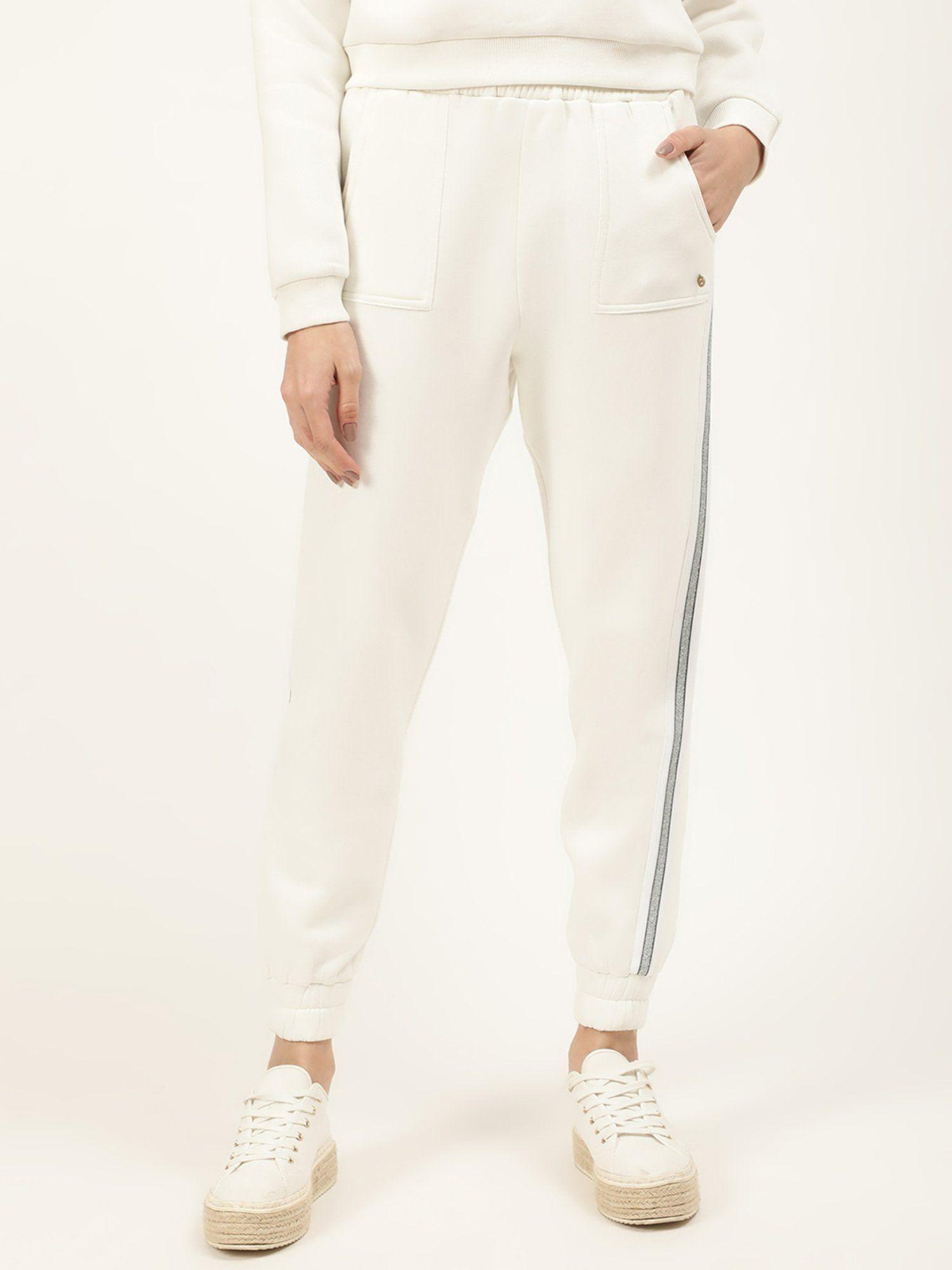 womens white solid sweat pants