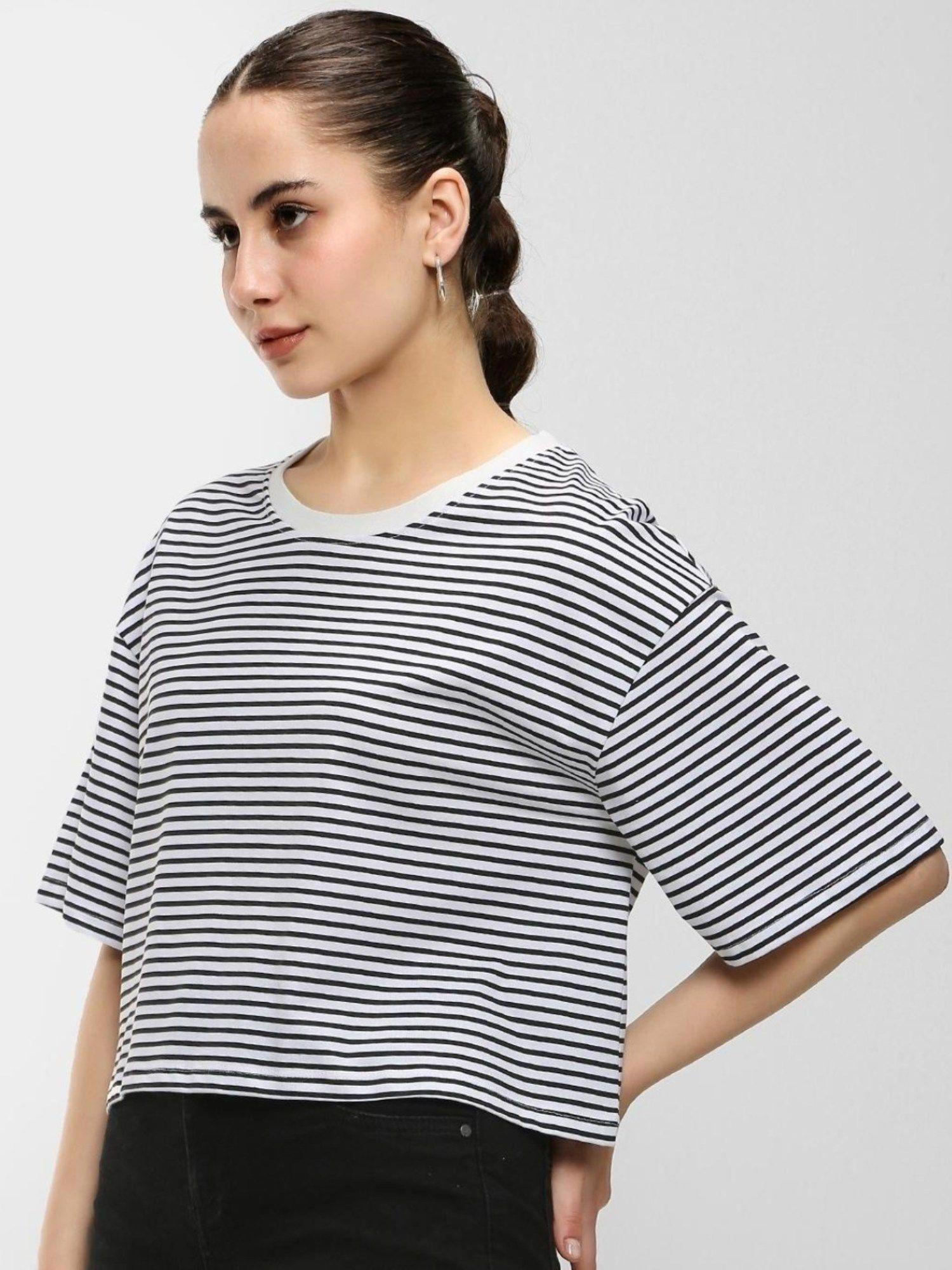 womens white stripes boxy t-shirt