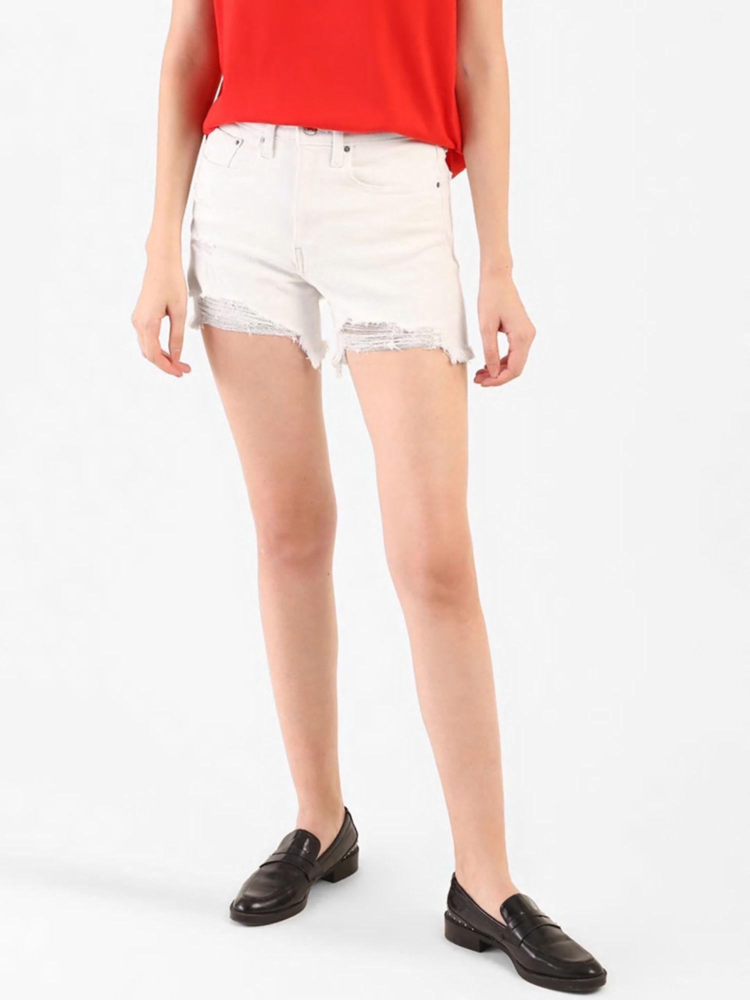 womens white tapered fit shorts