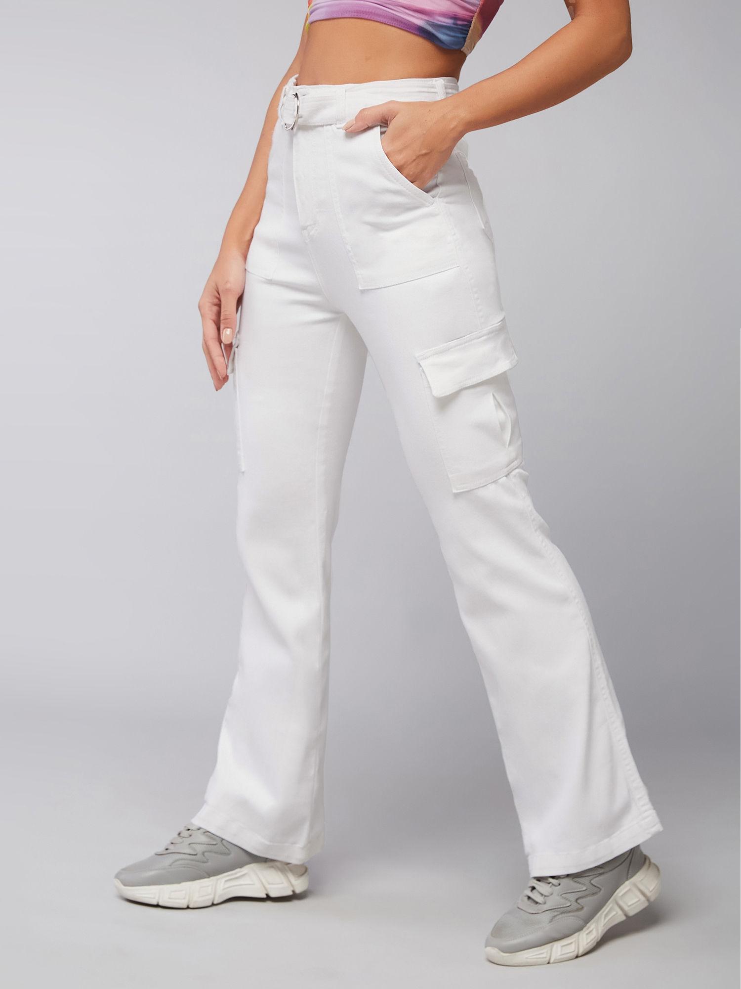 womens white wide leg high rise clean look stretchable denim jeans