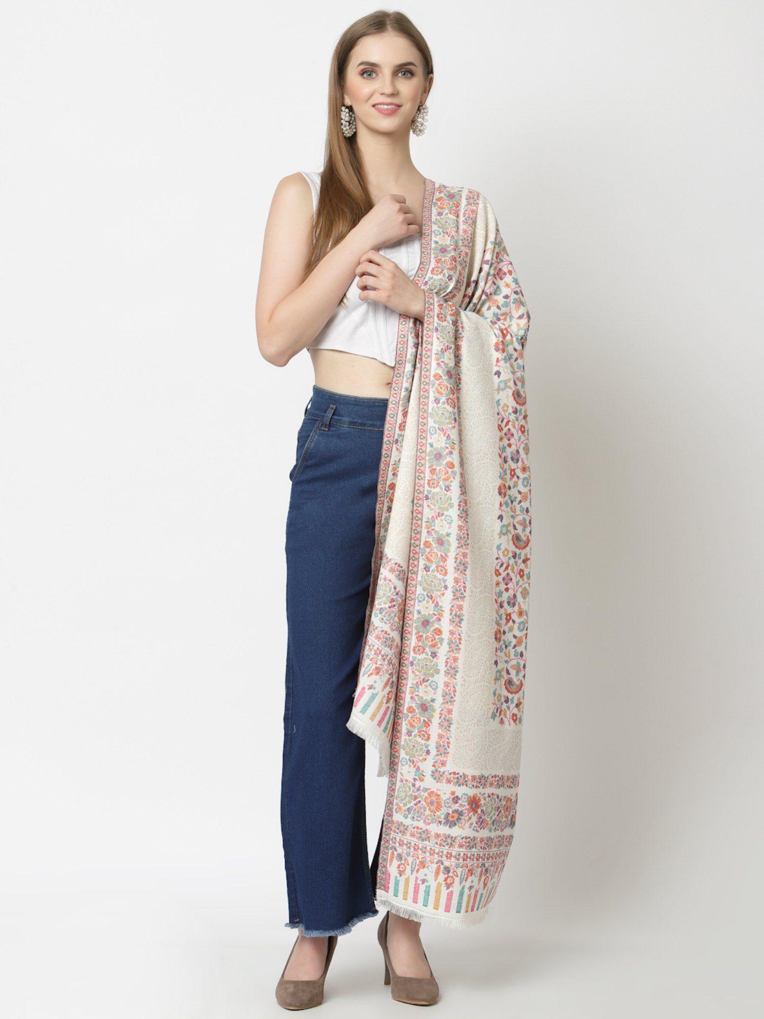 womens white woven shawl