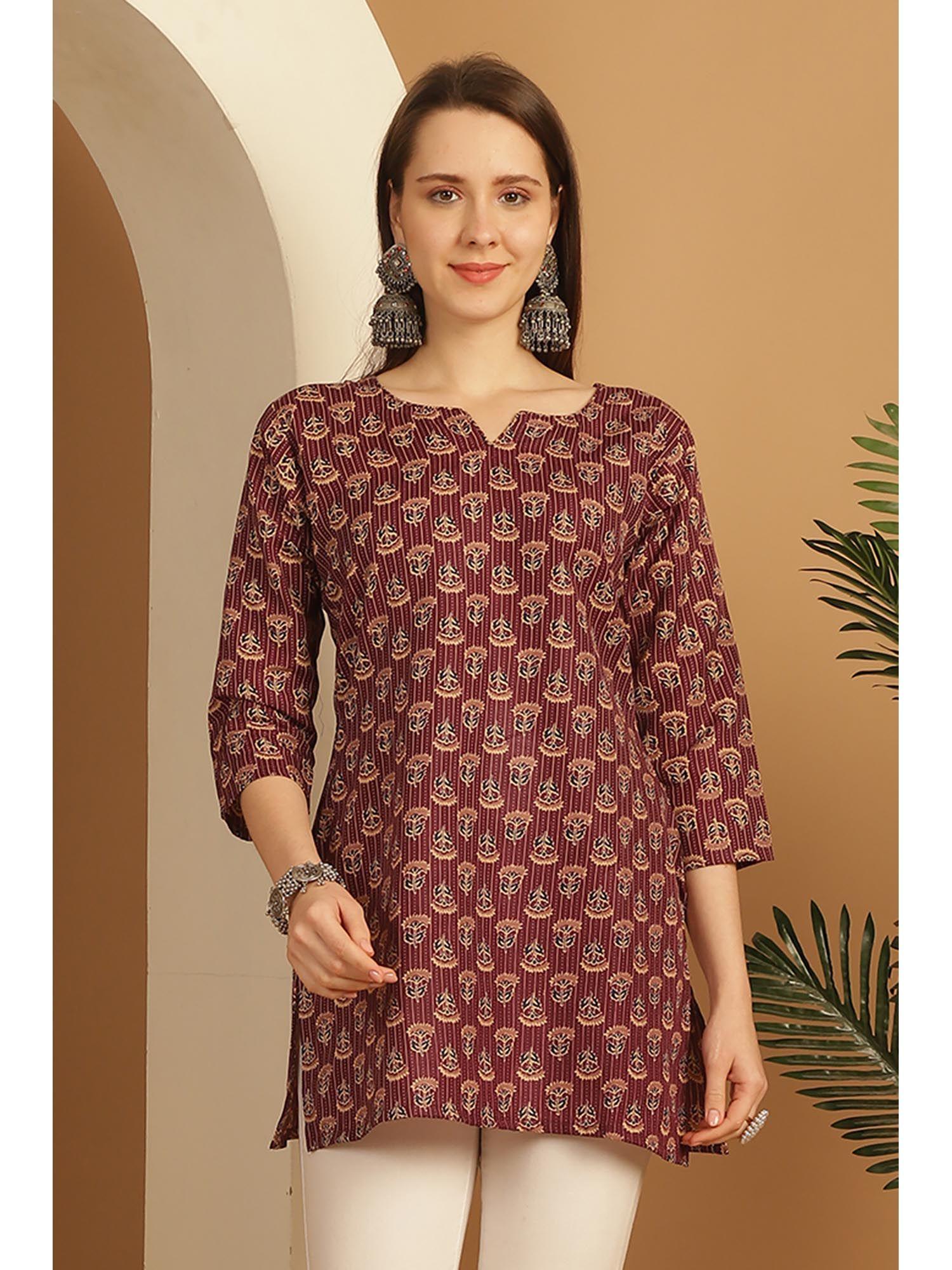 womens wine cotton foil printed tunic