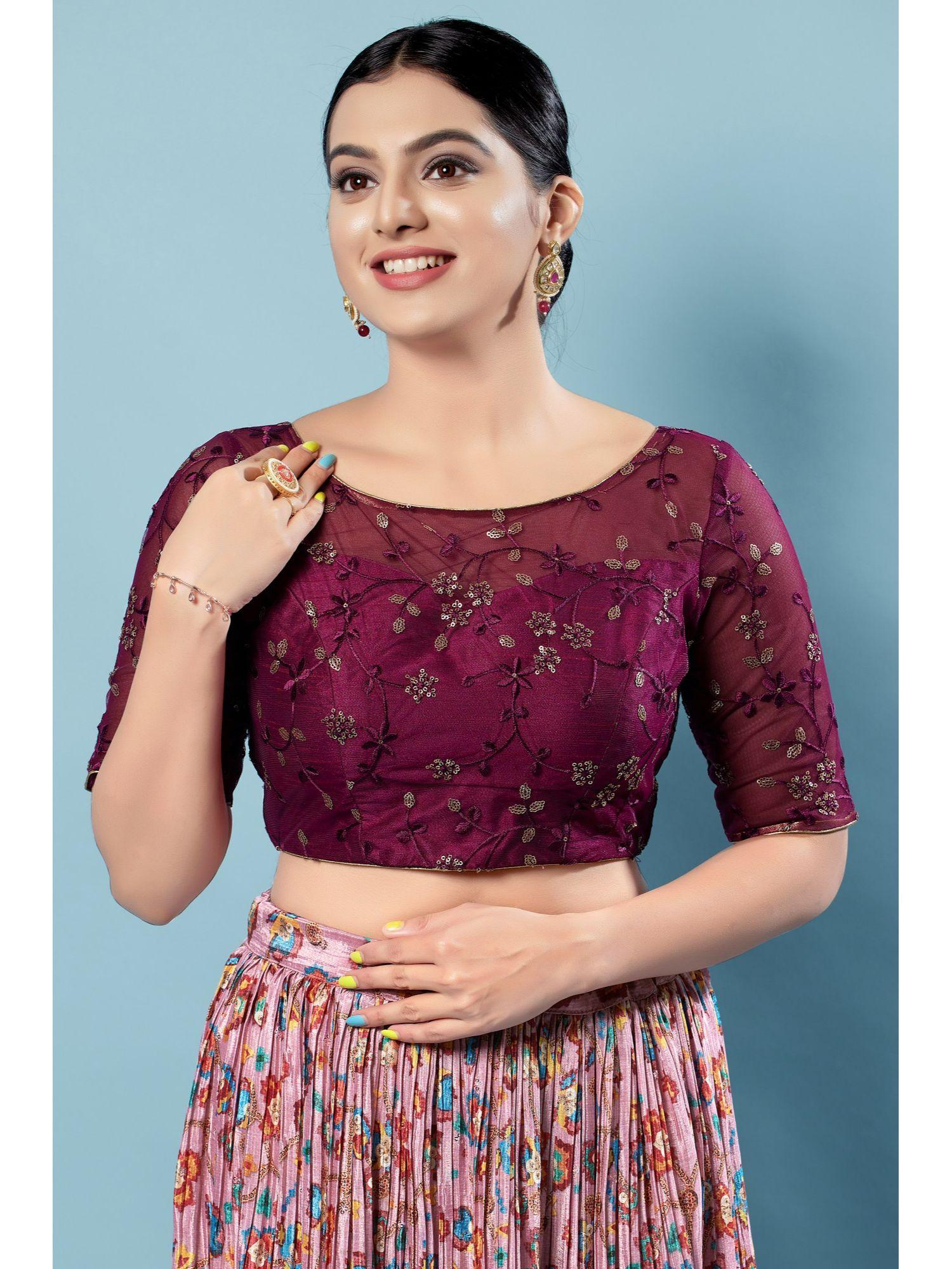 womens wine embroidered saree blouse