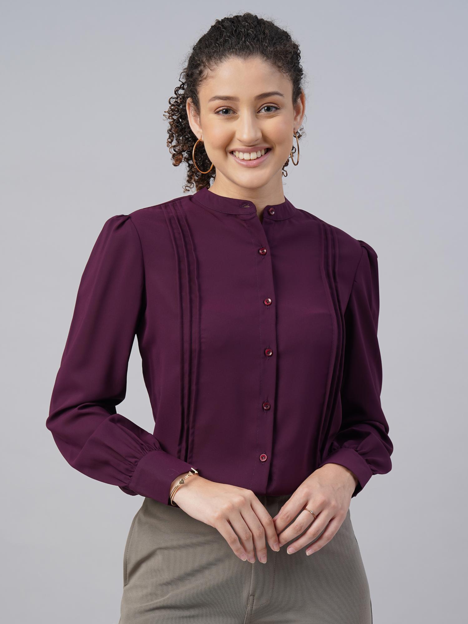 womens wine professional womens pleated formal shirt