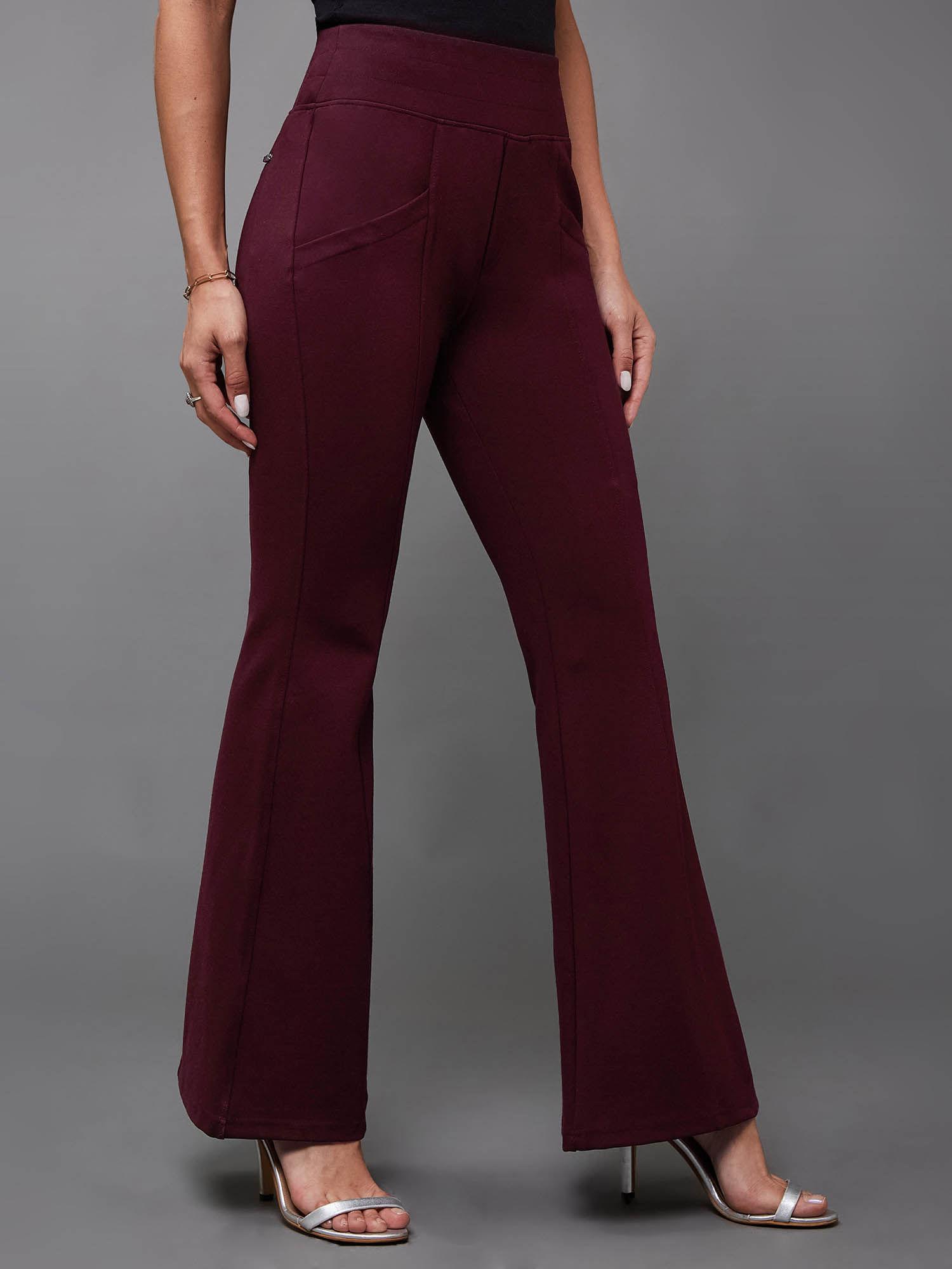 womens wine regular length viscose rayon bootcut trouser