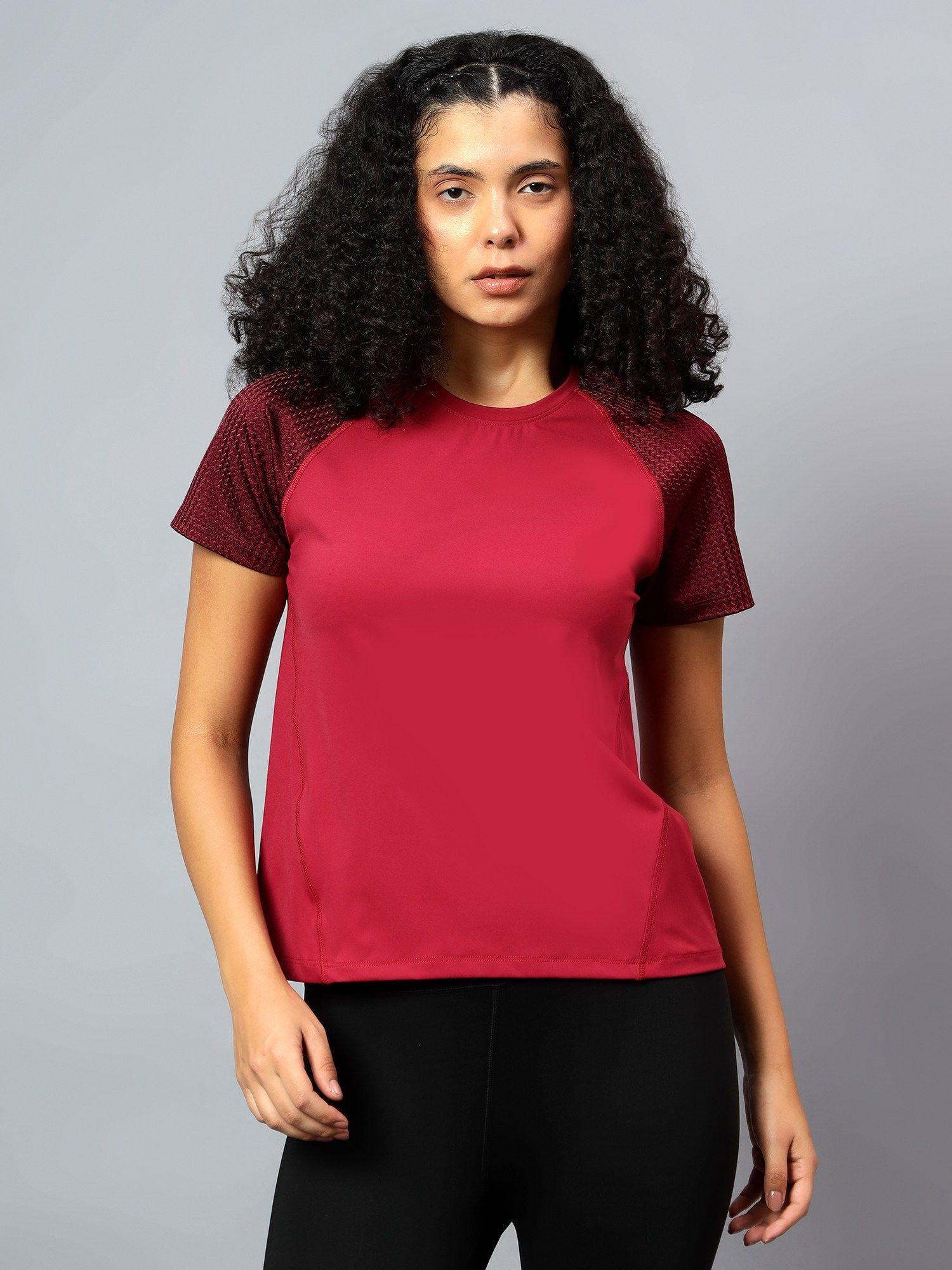 womens wine short sleeve active t-shirt