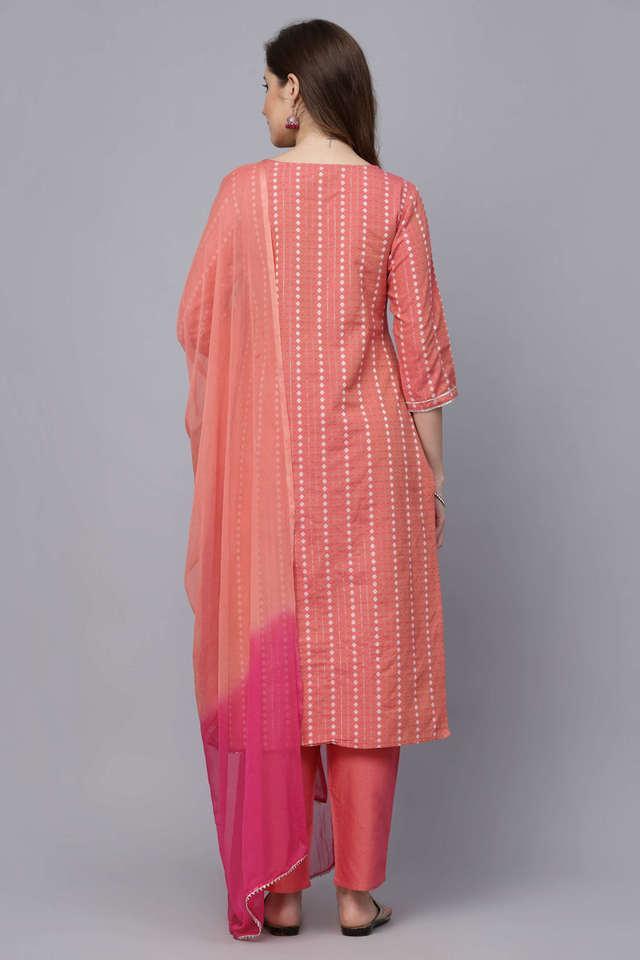 womens woven design _ embroidered cotton blend straight kurta with pant _ dupatta