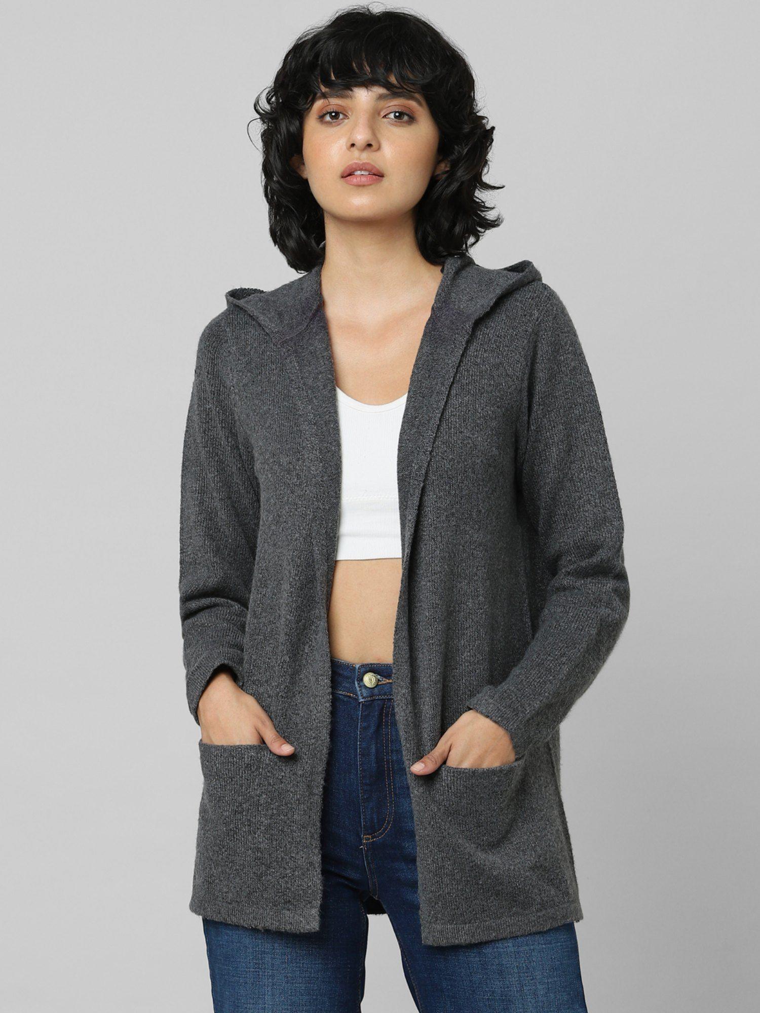 womens woven grey cardigans