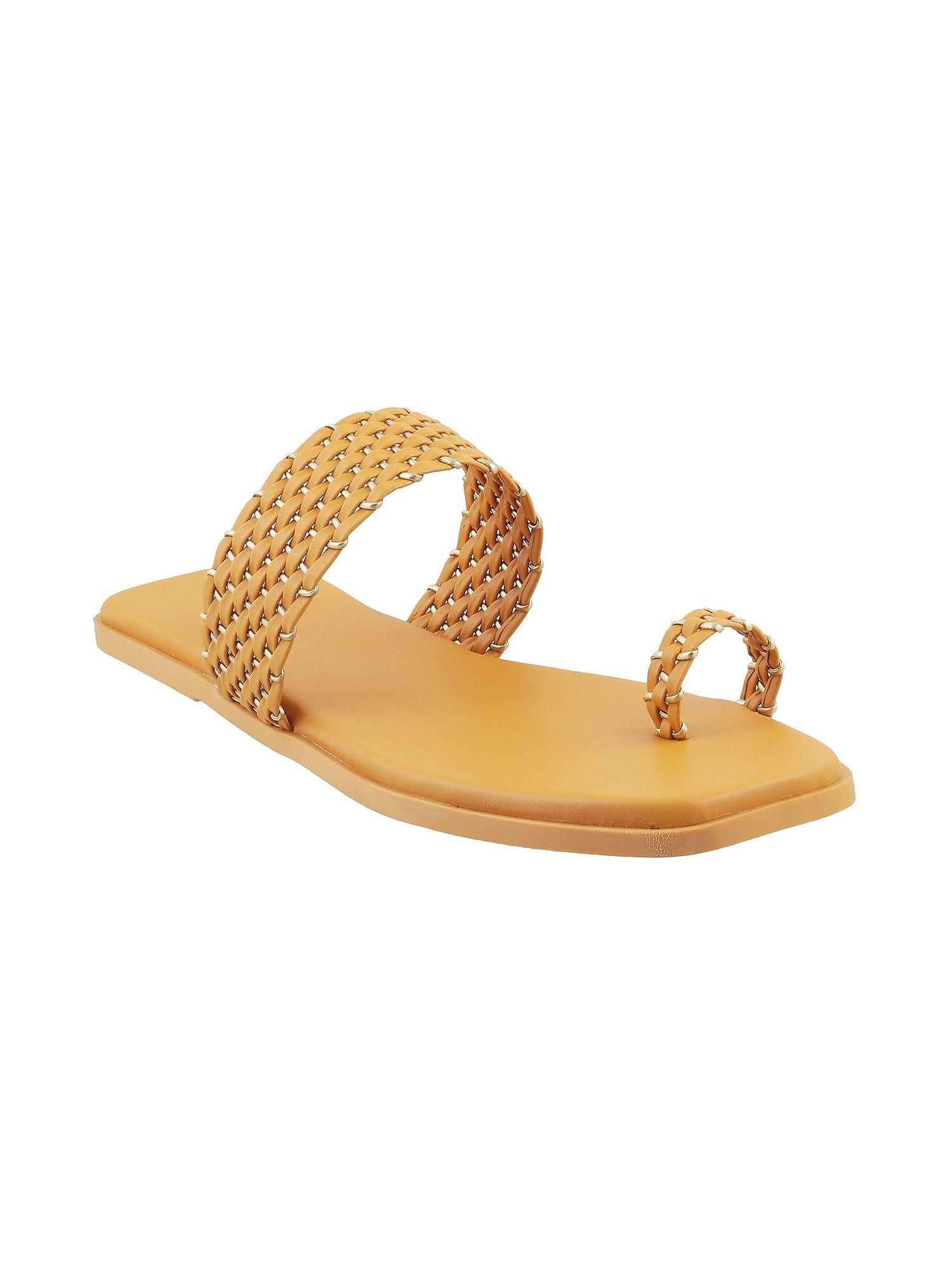 womens yellow flat chappalsmetro braided yellow flats