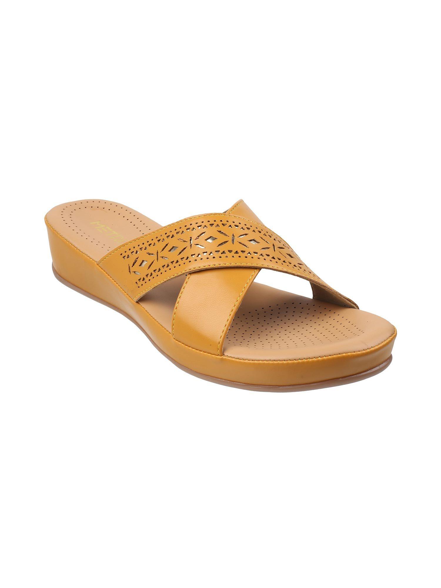 womens yellow flat mulesmetro women yellow synthetic self design flats