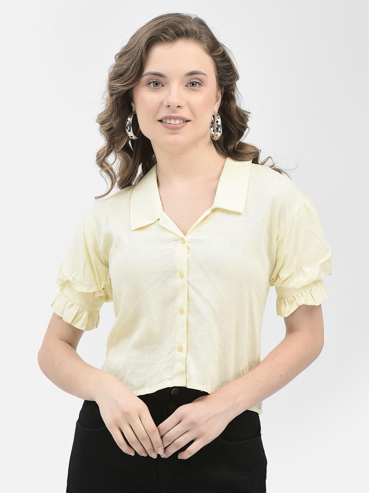 womens yellow linen shirt