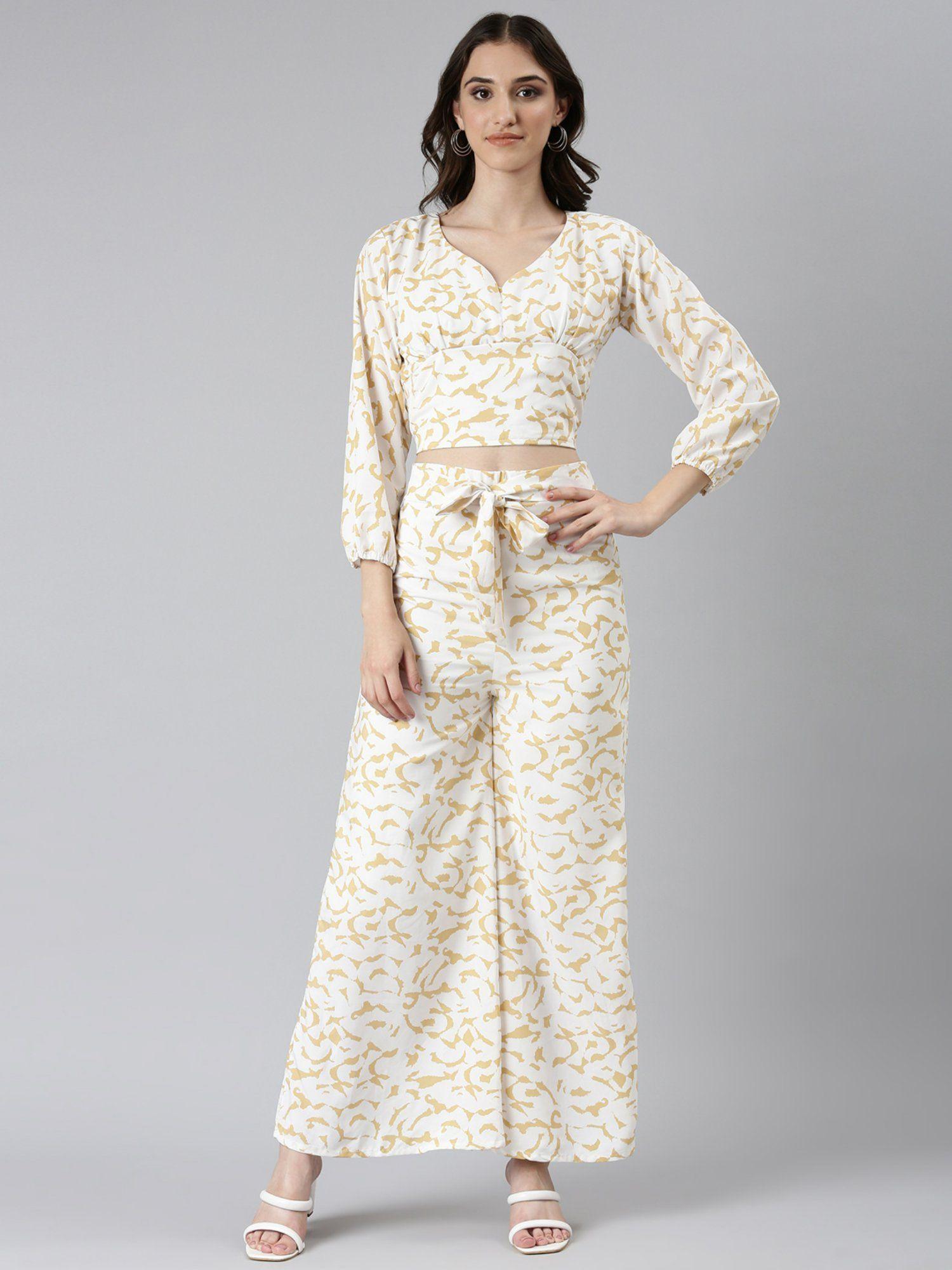 womens yellow printed co ord (set of 2)