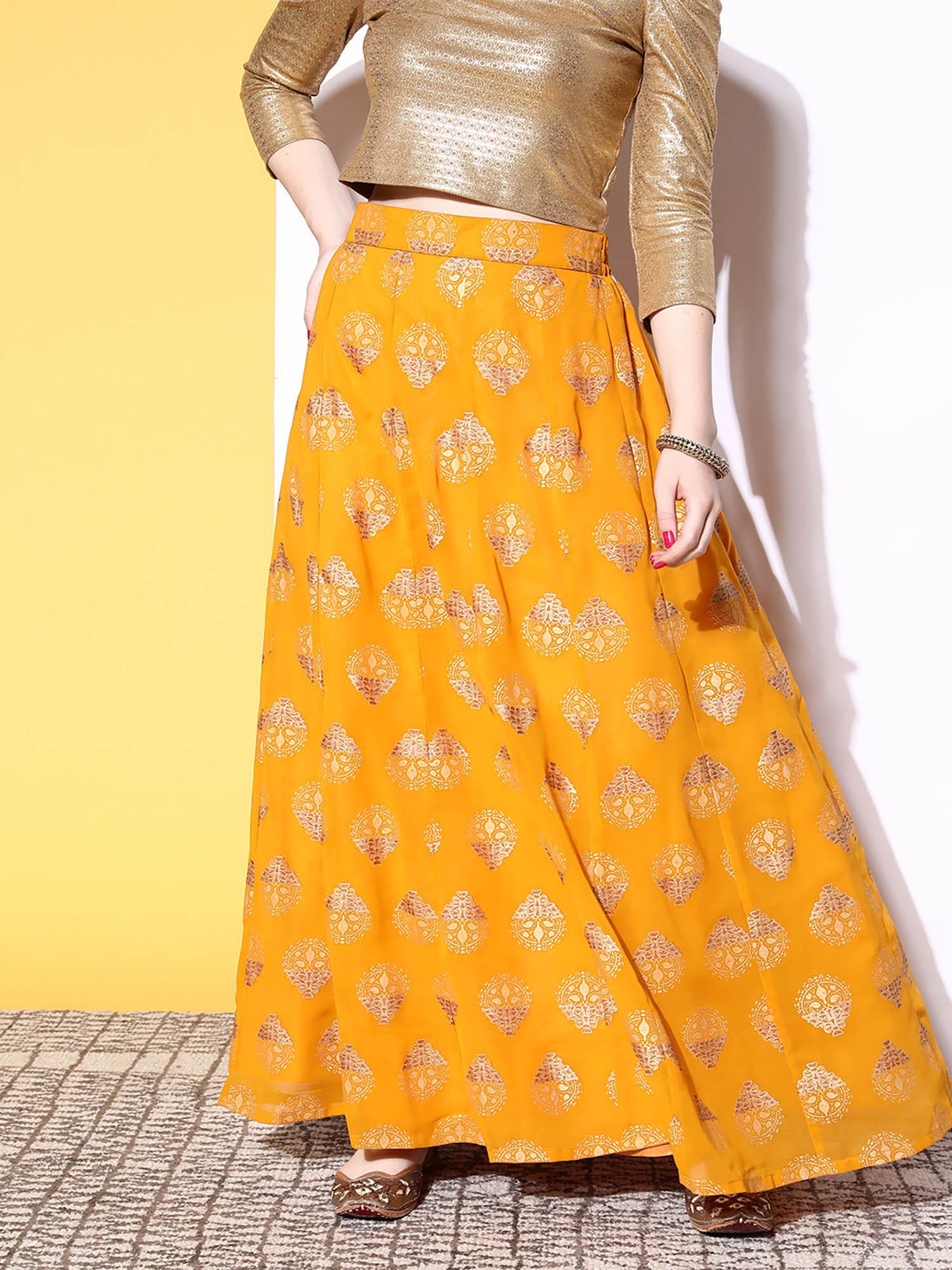 womens yellow printed skirt