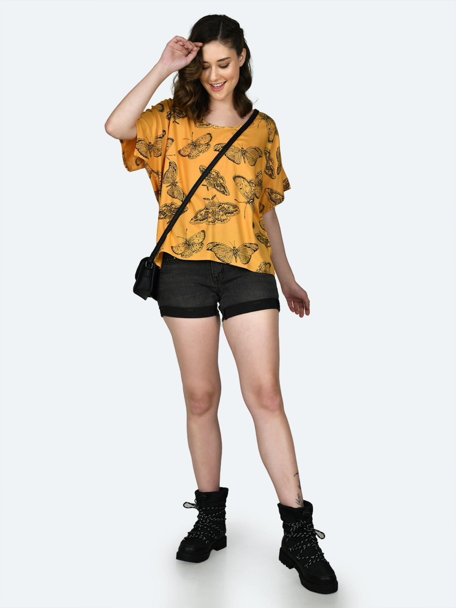 womens yellow printed top