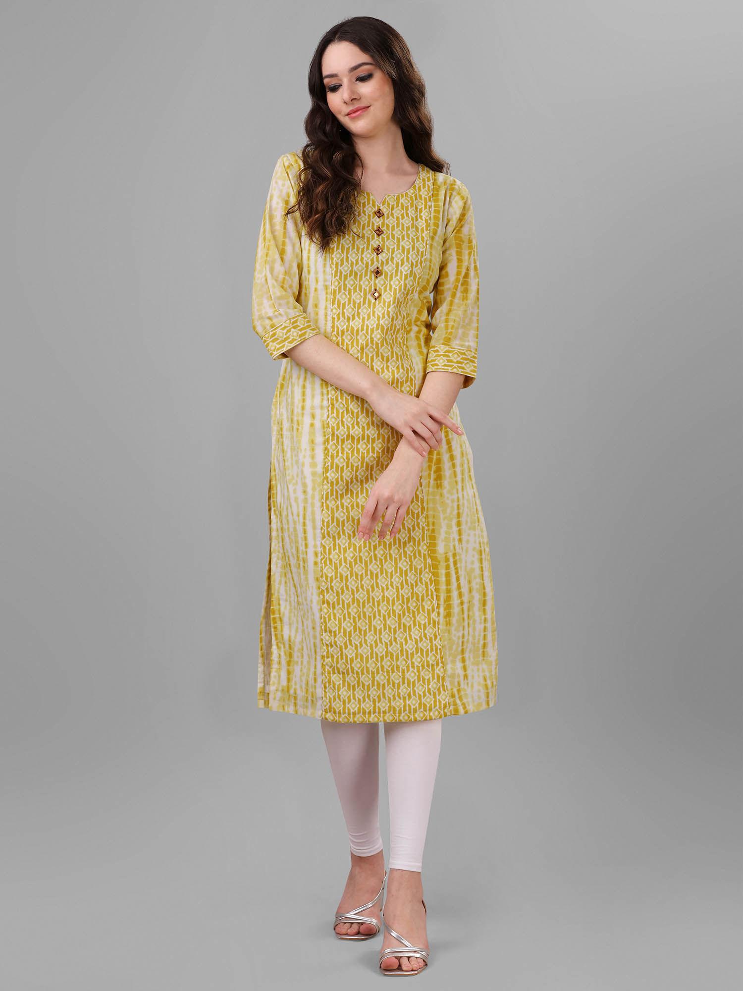 womens yellow pure cotton cambric printed kurta