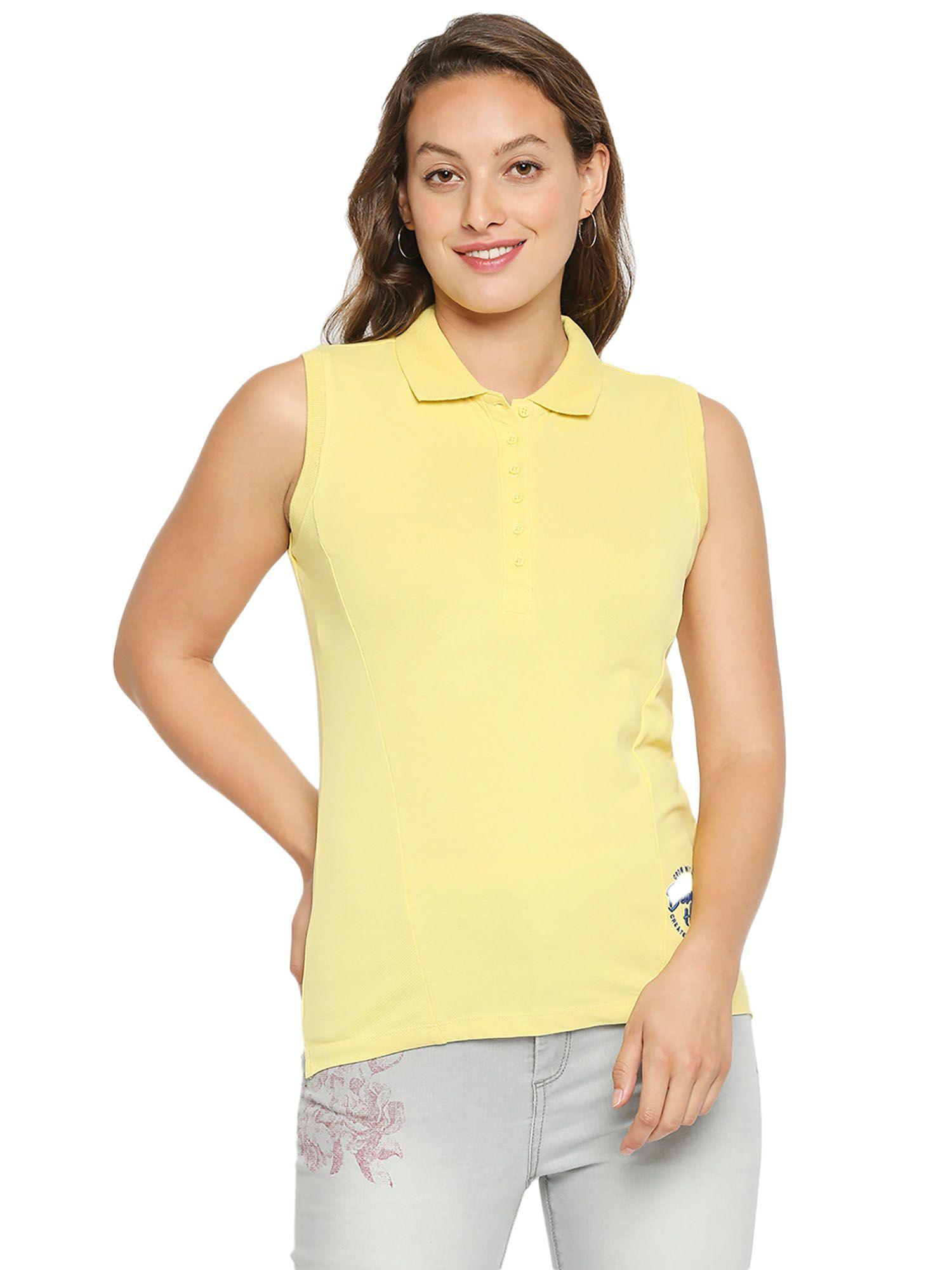 womens yellow solid collar neck polo t-shirt