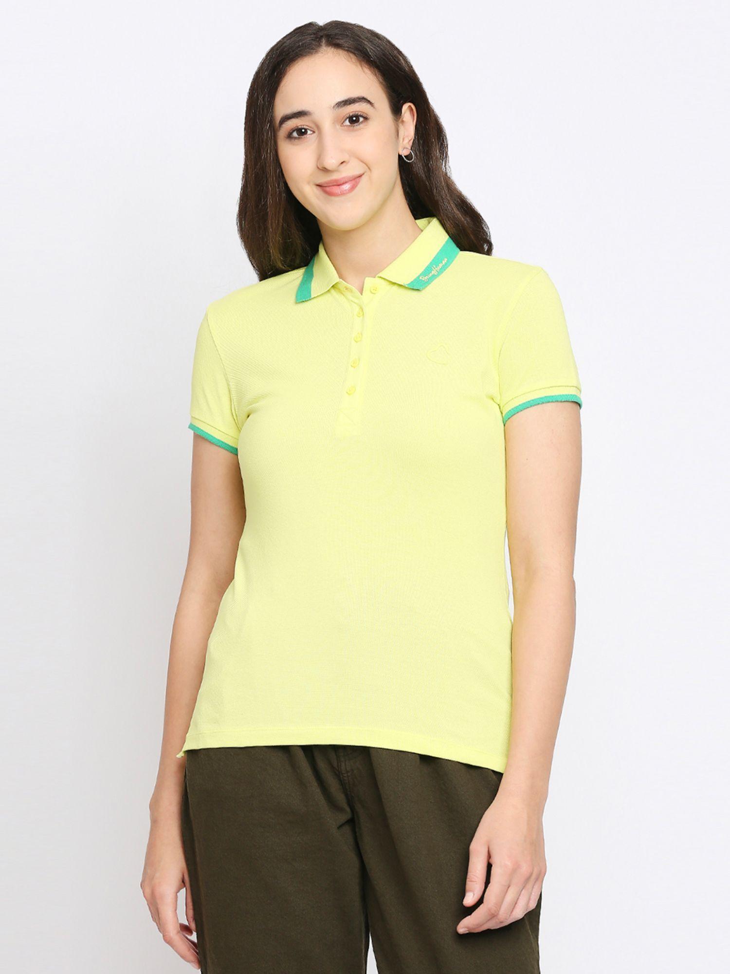 womens yellow solid collar neck polo t-shirt