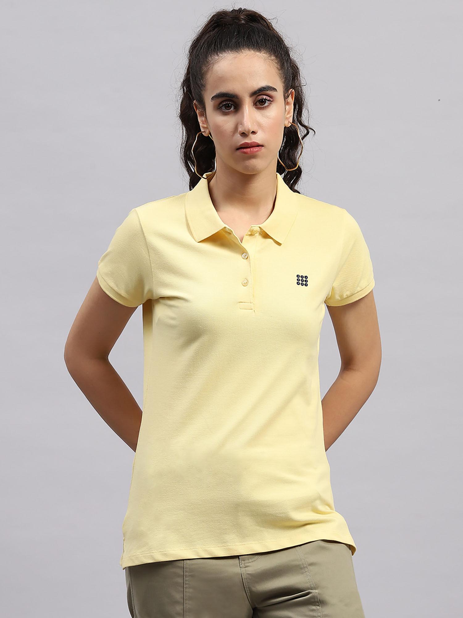 womens yellow solid polo neck half sleeve t-shirt