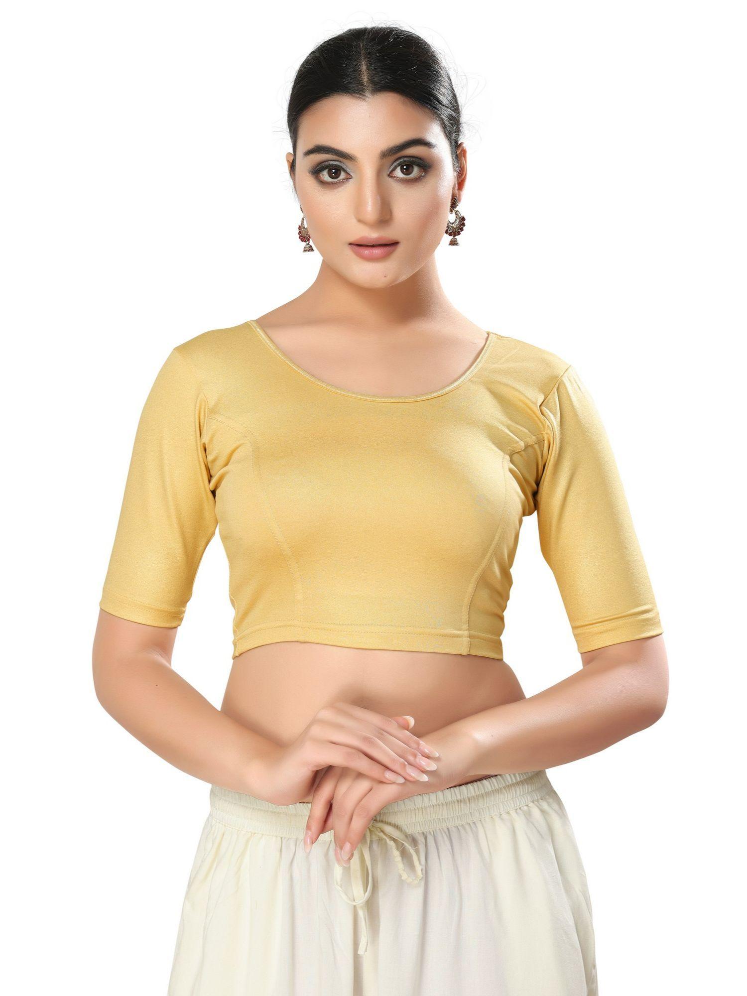 womens yellow solid stretchable saree blouse