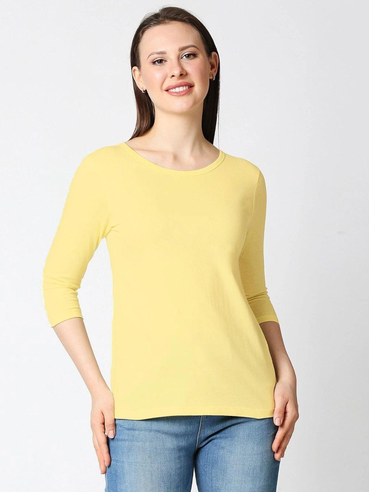 womens yellow solid t-shirts