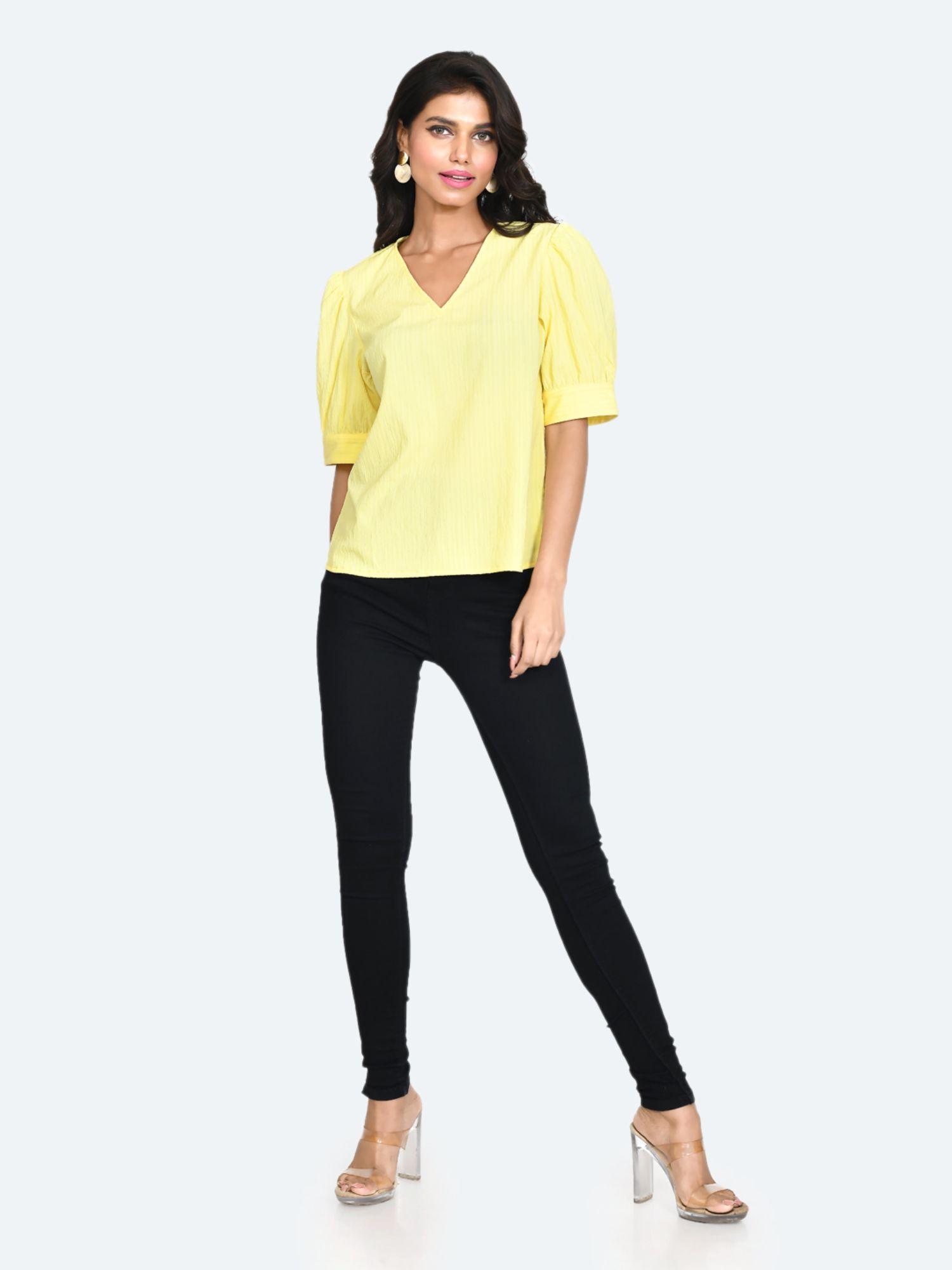 womens yellow solid top