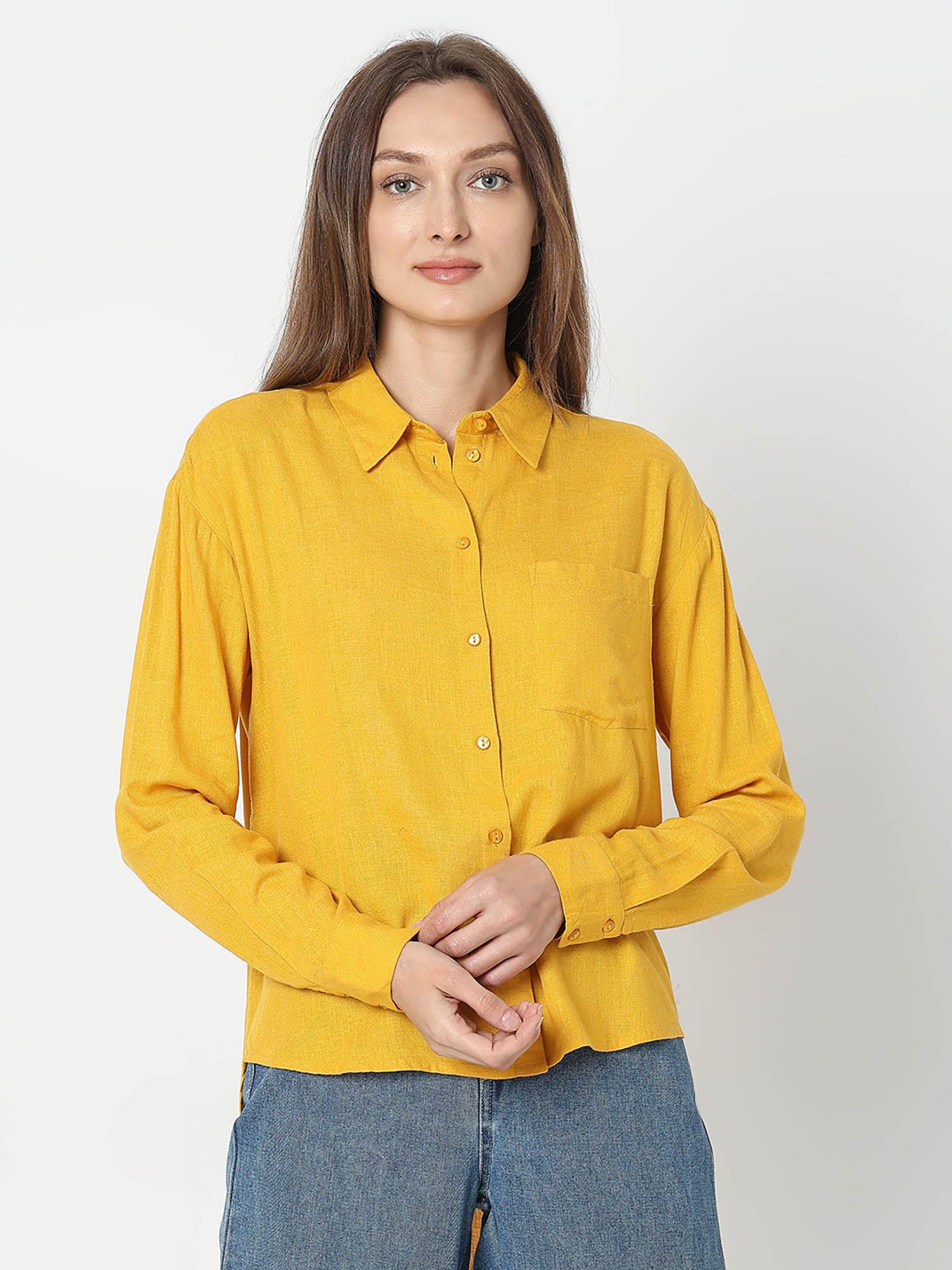 womens yellow viscose solid shirt